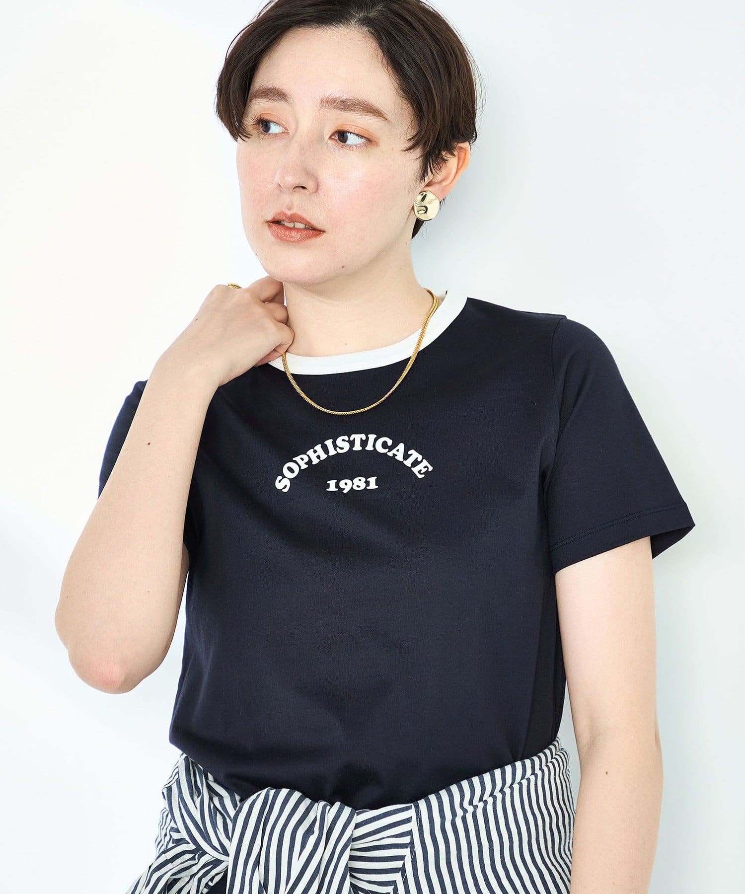 NOLLEY'S(ノーリーズ) シルケット天竺衿配色ロゴTシャツ