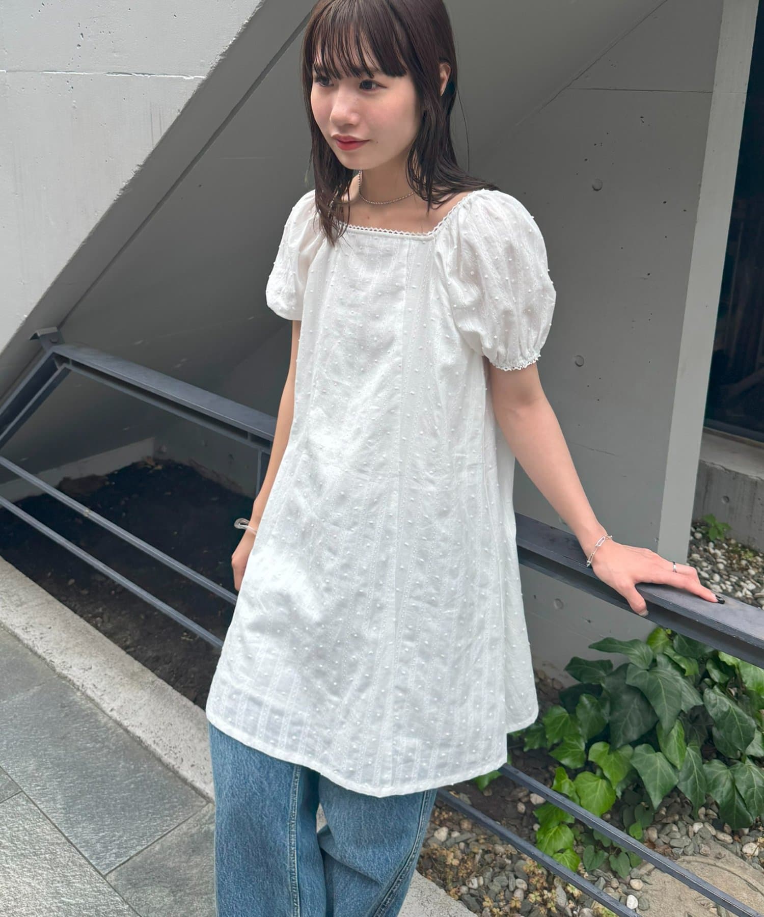 半袖ワンピース ドットメッシュ ミニ丈 ストレート キュートV899 半袖ワンピース ドットメッシュ ミニ丈 ストレート キュートV899