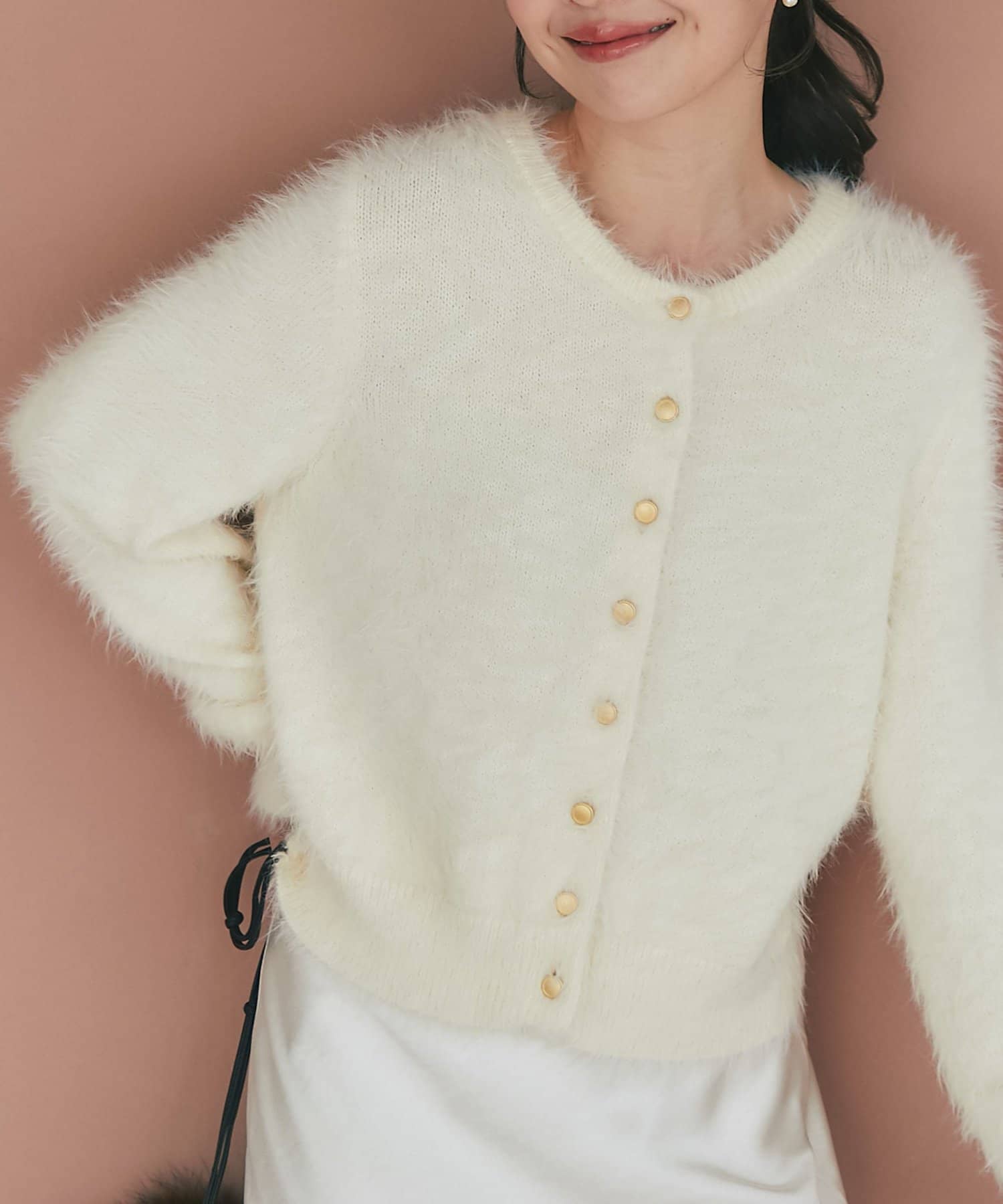 La boutique BonBon(ラブティックボンボン) 【アンサンブル可】ヘアリーフェザーカーディガン