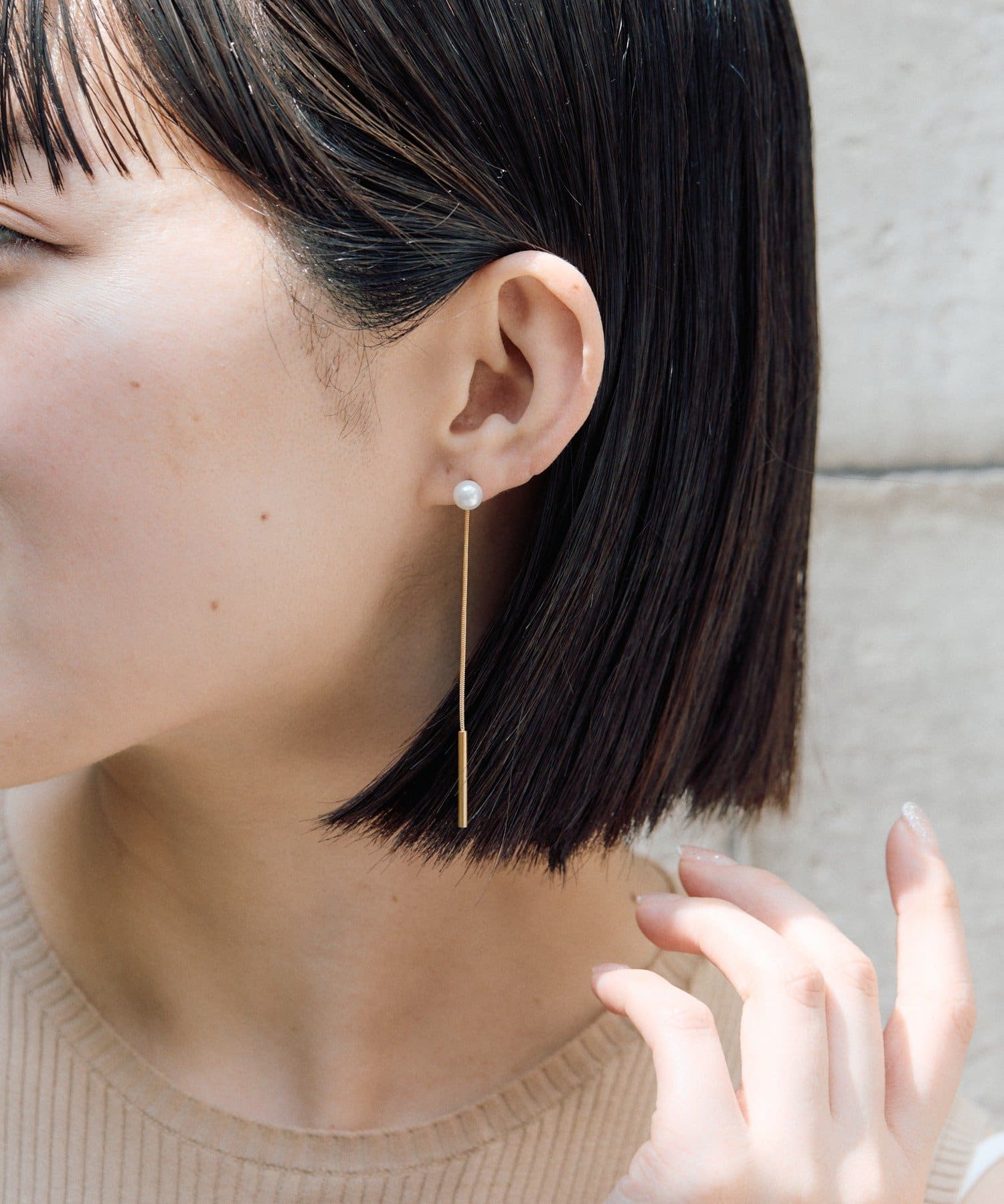 ear PAPILLONNER(イア パピヨネ) 《WEB限定/金属アレルギー対応/ステンレス》パール×スネークチェーンピアス