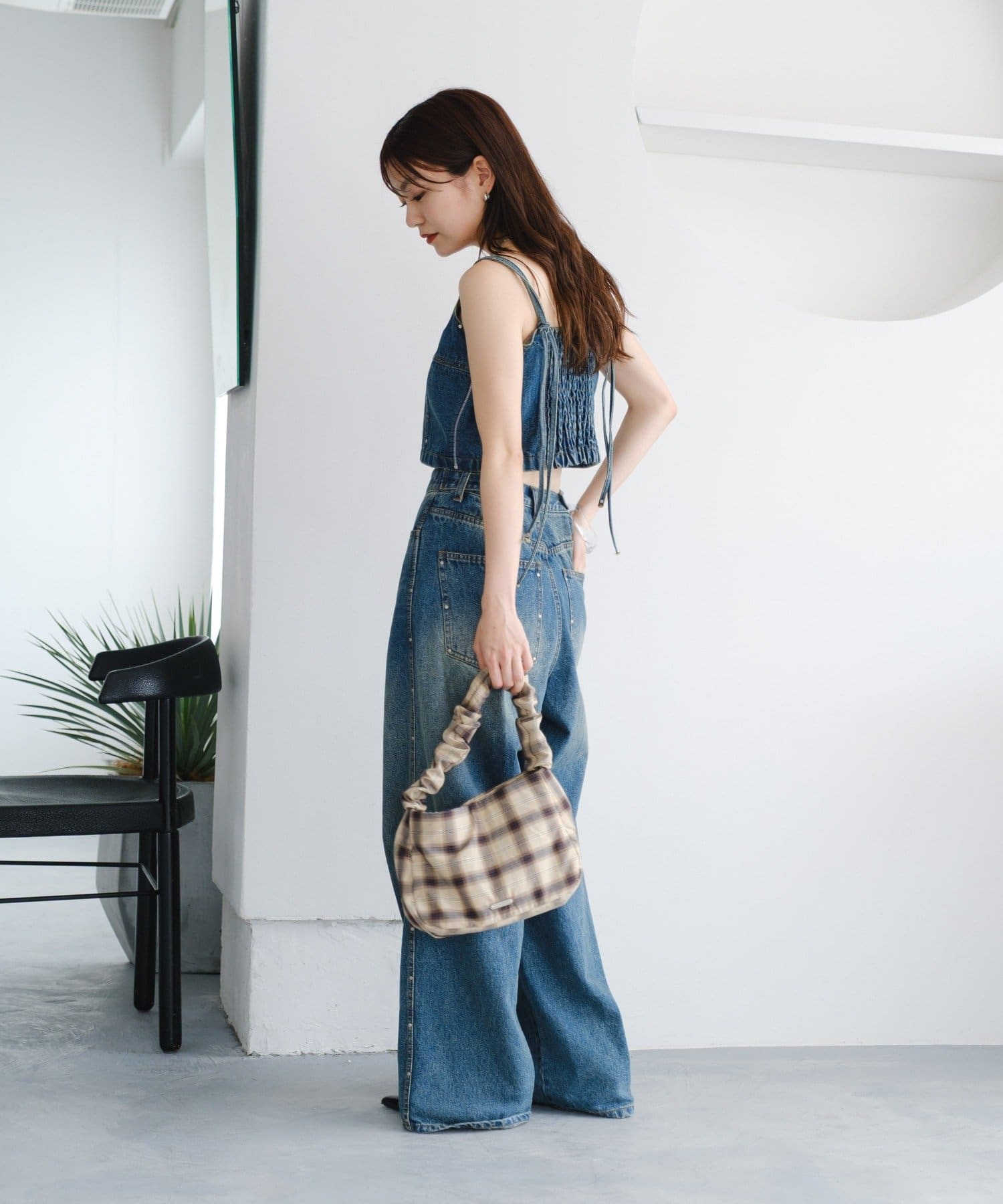 Kastane スタッズデニムパンツ セットアップ対応/低身長サイズ/2サイズ展開/ウエスト調節可