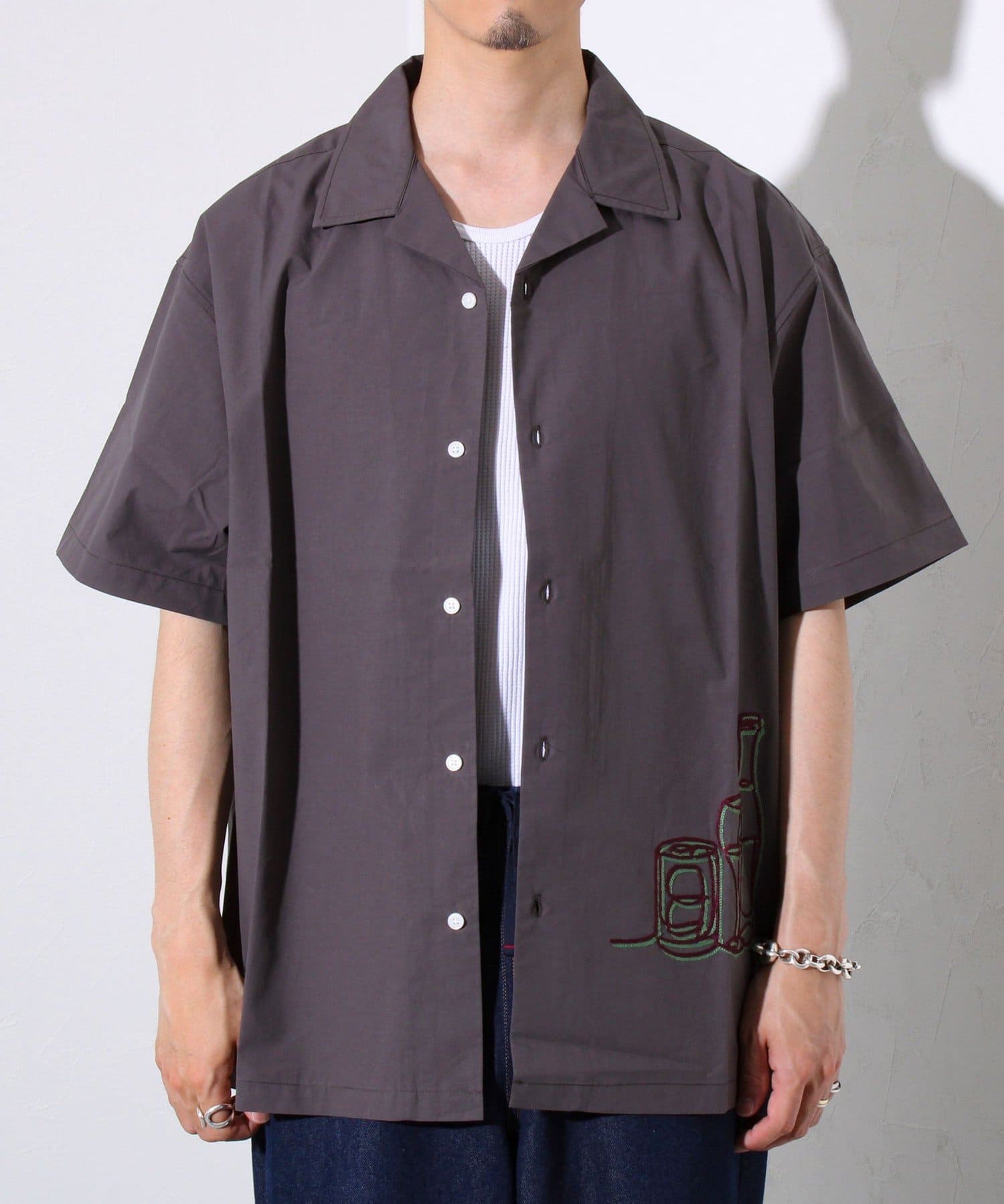 FREDY & GLOSTER(フレディ アンド グロスター) 【GLOSTER】綿ブロード カクテル刺繍 オープンカラーシャツ