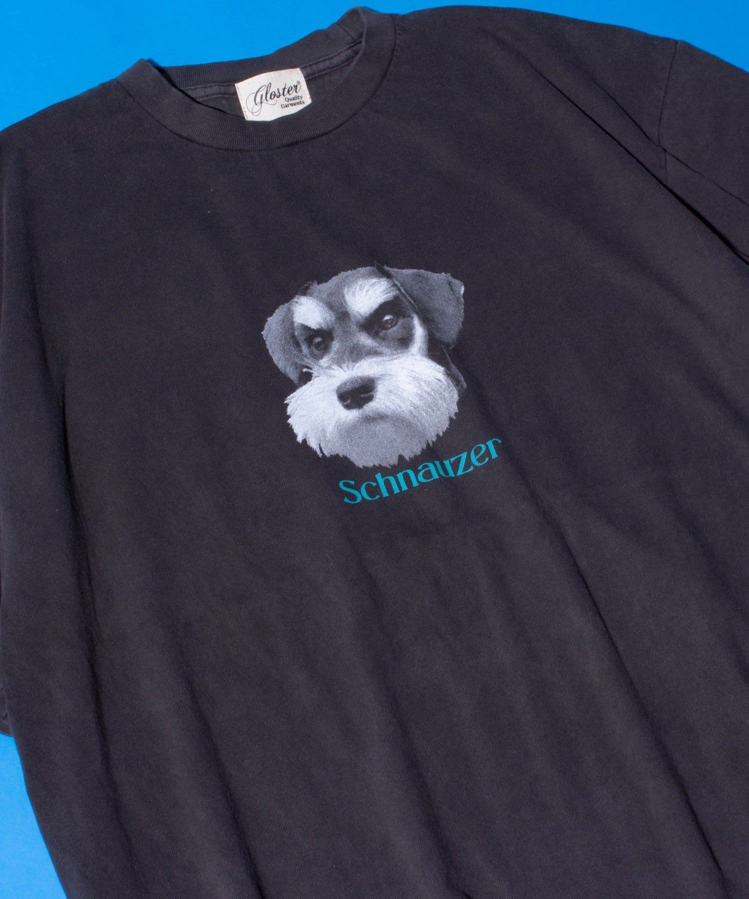 GLOSTER新定番である犬猫プリントシリーズにピグメント加工をしたクルーネックプリントTシャツが再登場！形は前回同様リラックスシルエット/ビッグシルエット、ドロップショルダーで、男女問わず着ていただ