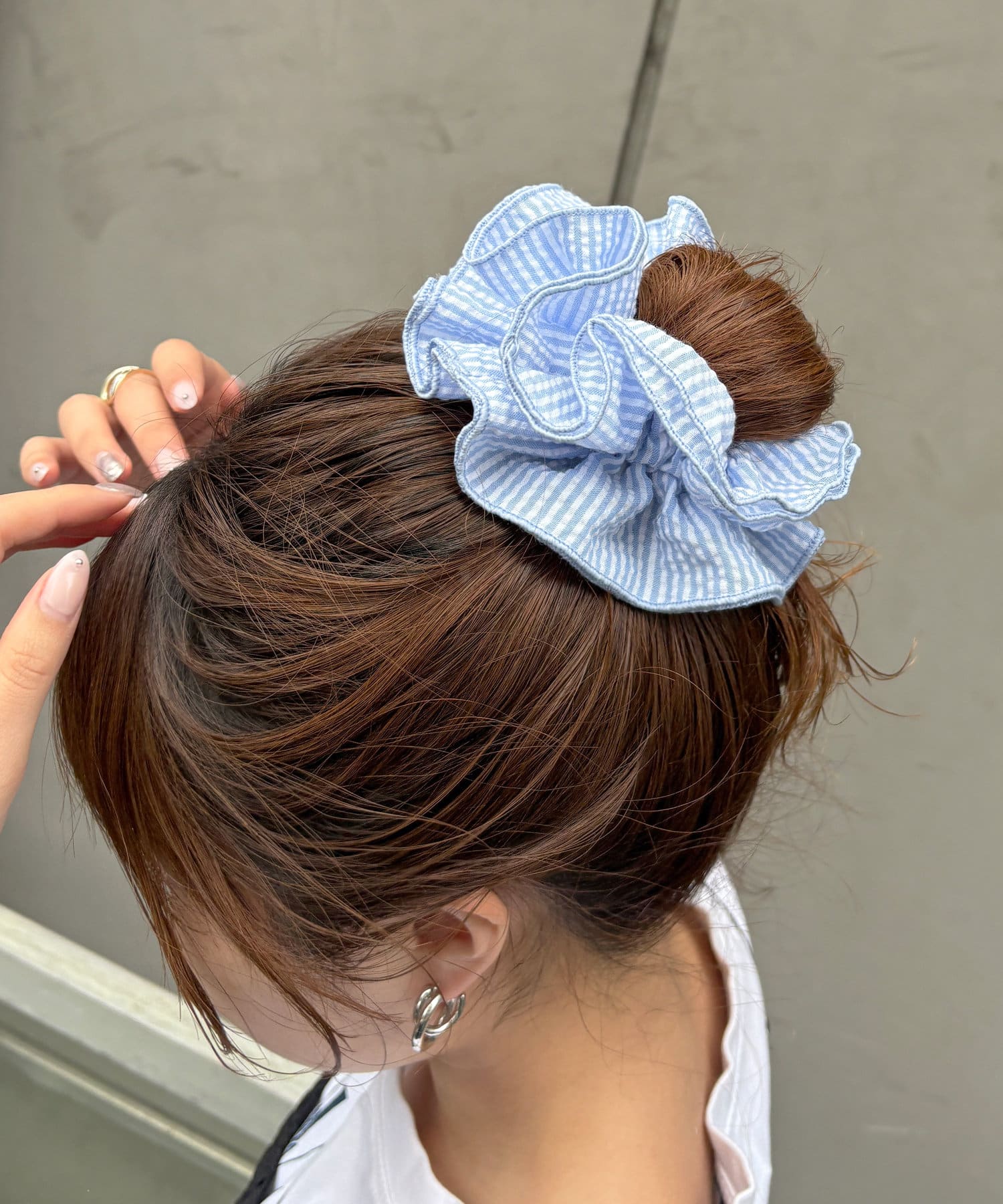 専用❤︎アンティークパープル×千鳥柄&ストライプ❤︎チャーム付きシュシュ 専用❤︎アンティークパープル×千鳥柄&ストライプ❤︎チャーム付き