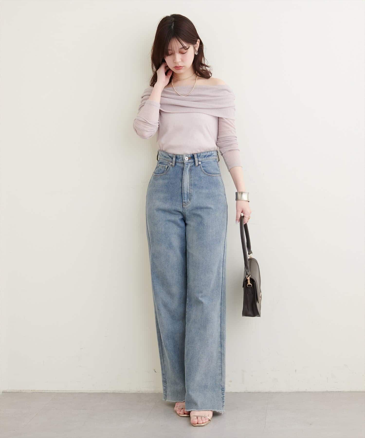 NICE CLAUP / OLIVE des OLIVE OUTLET(ナイスクラップ  / オリーブ デ オリーブ アウトレット) 【natural couture】シアーギャザーオフショルプルオーバー