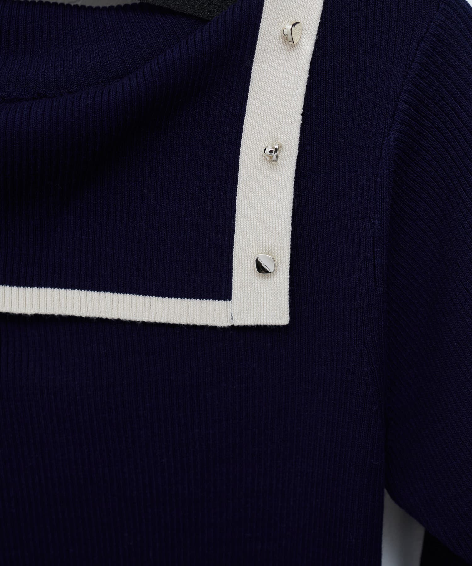 natural couture(ナチュラルクチュール) 【WEB限定】オフショルアシメネックリブニット
