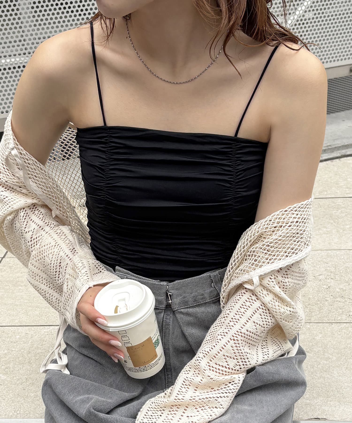 Lattice(ラティス) 【接触冷感】カップ付きシャーリングキャミソール