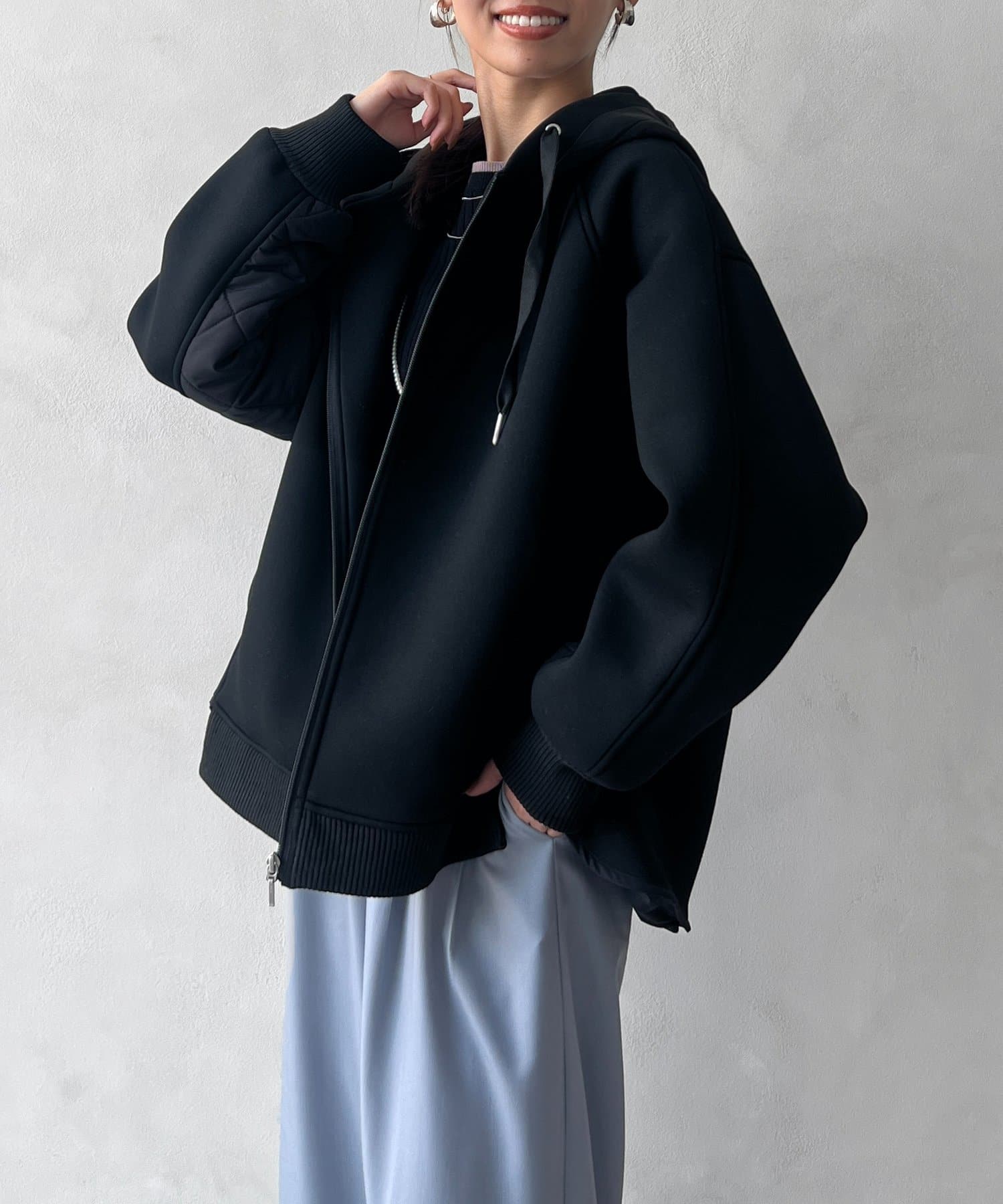 Chez toi(シェトワ) モスダンボール中綿切替フードジャケット