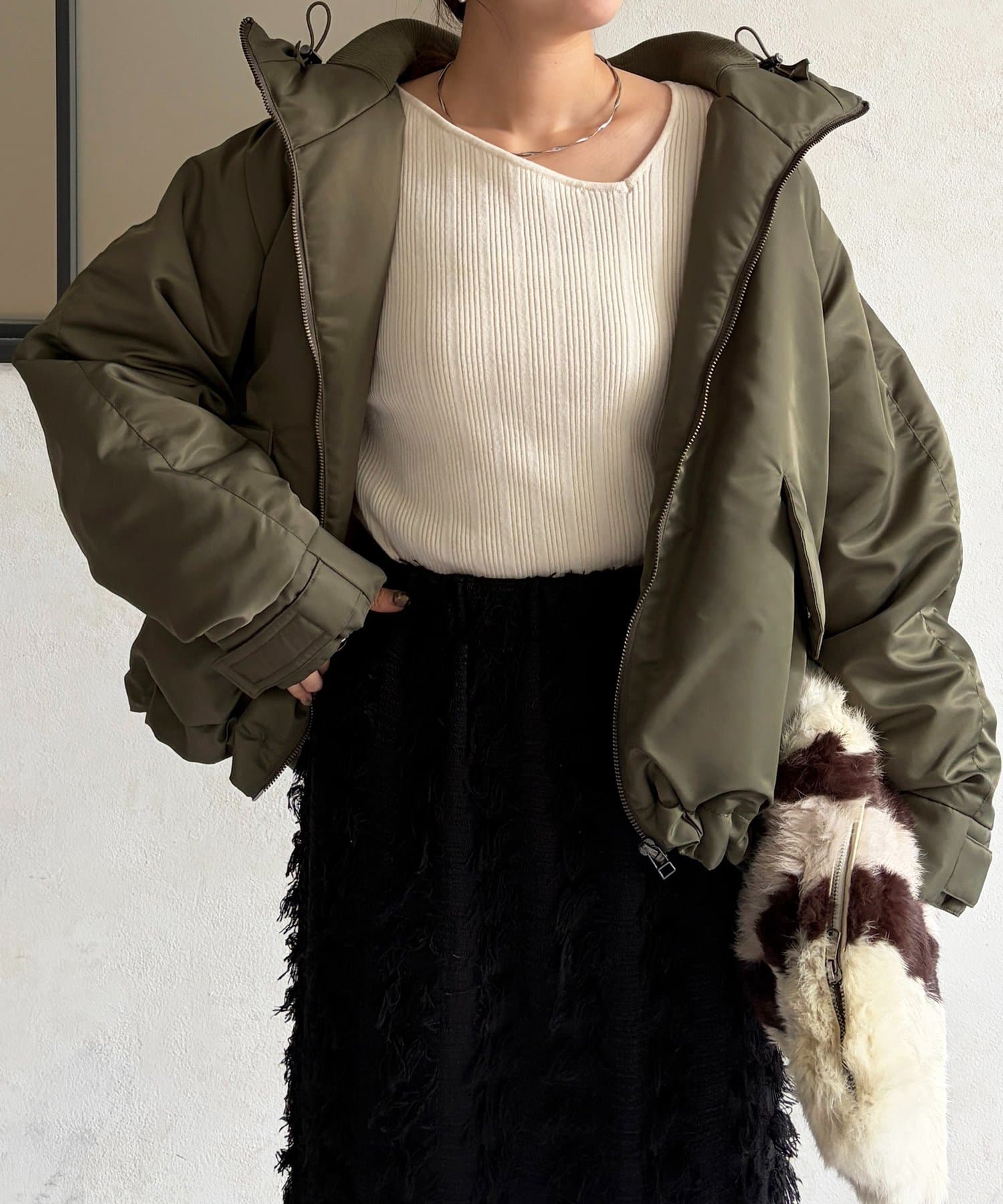 Chez toi(シェトワ) ナイロン中綿フードMA-1ジャケット