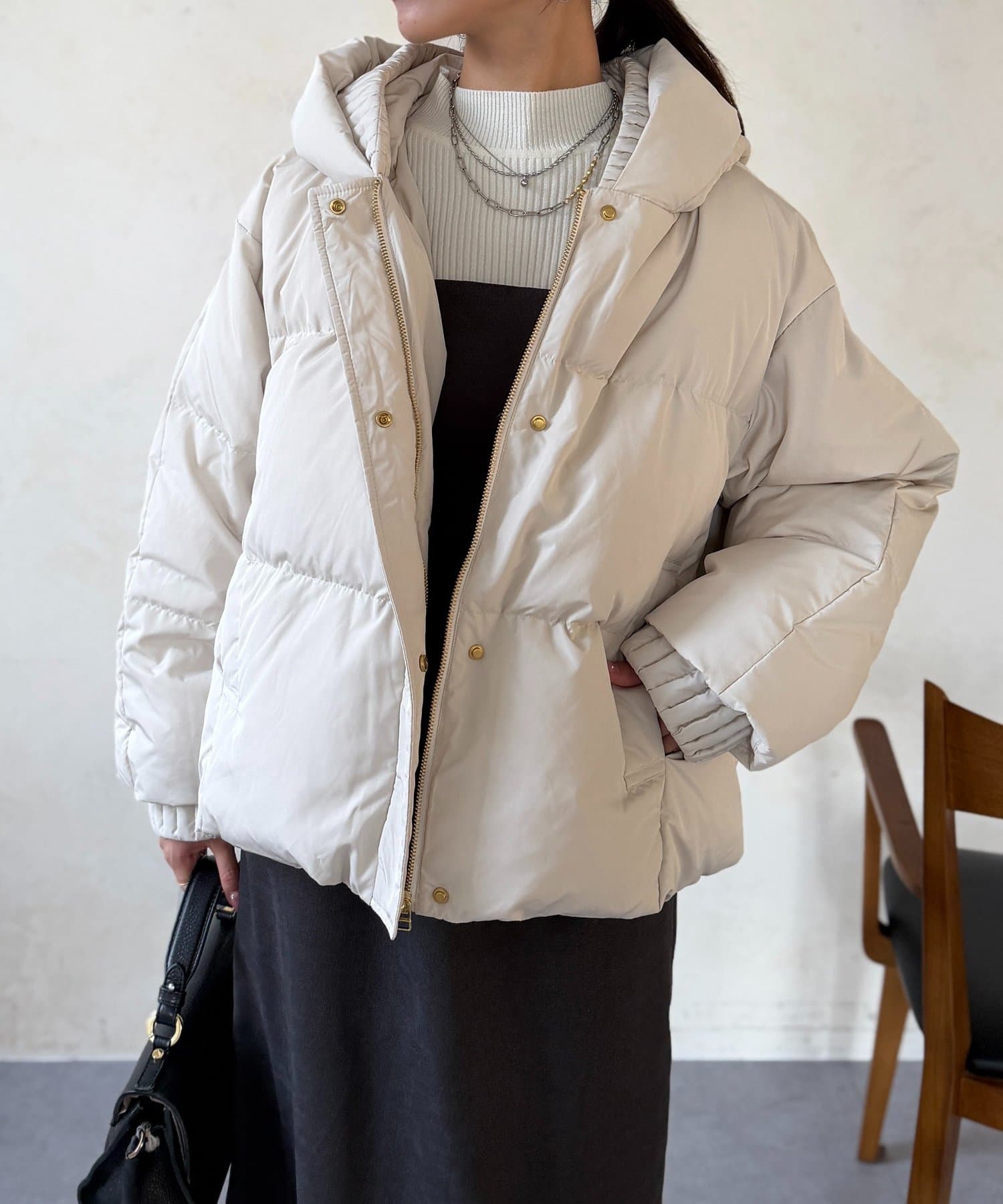 Chez toi(シェトワ) プリーツネックショートダウン