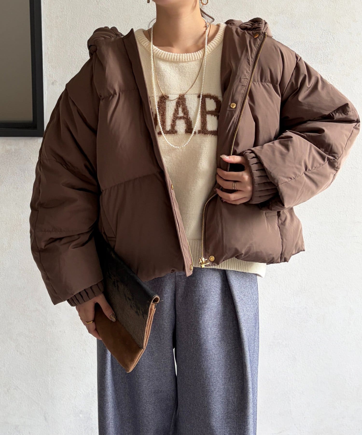 Chez toi(シェトワ) プリーツネックショートダウン