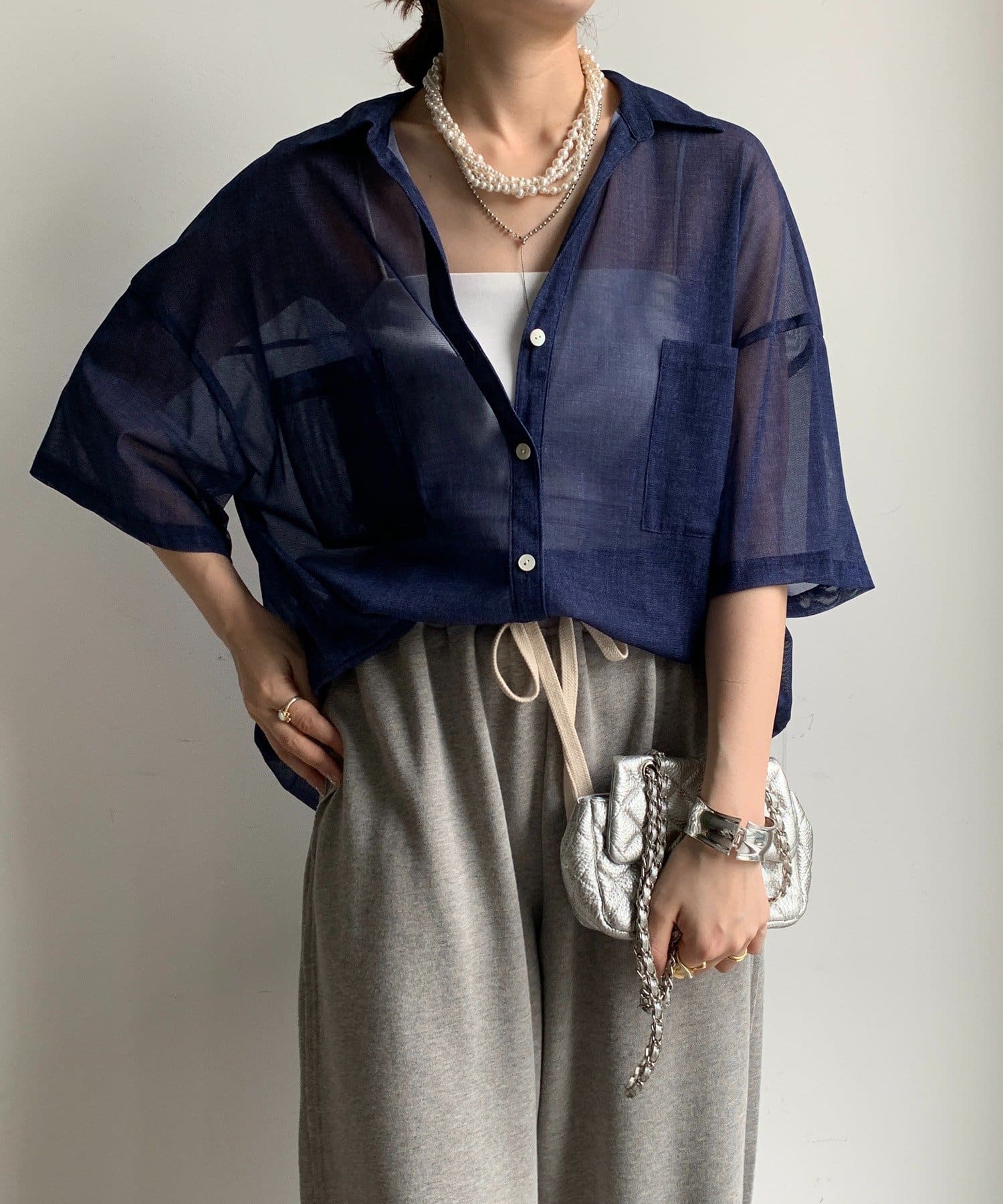 DOUDOU(ドゥドゥ) 【WEB限定】チュールデニムシャツ