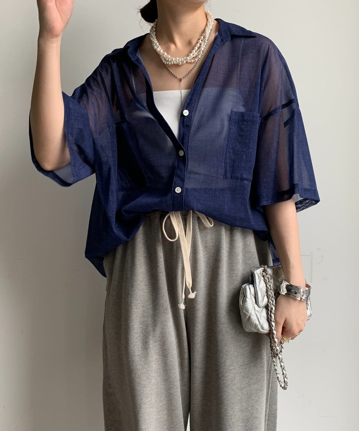 DOUDOU(ドゥドゥ) 【WEB限定】チュールデニムシャツ