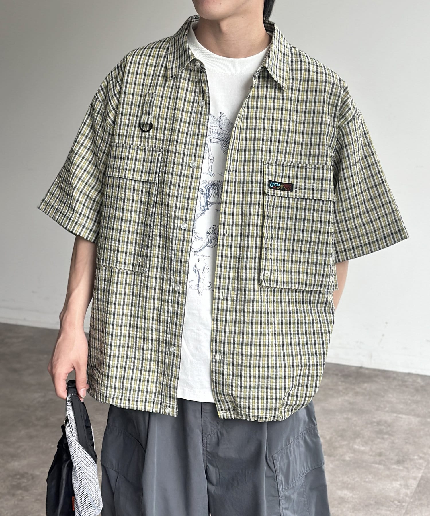 CPCM(シーピーシーエム) 半袖チェックフィッシングシャツ