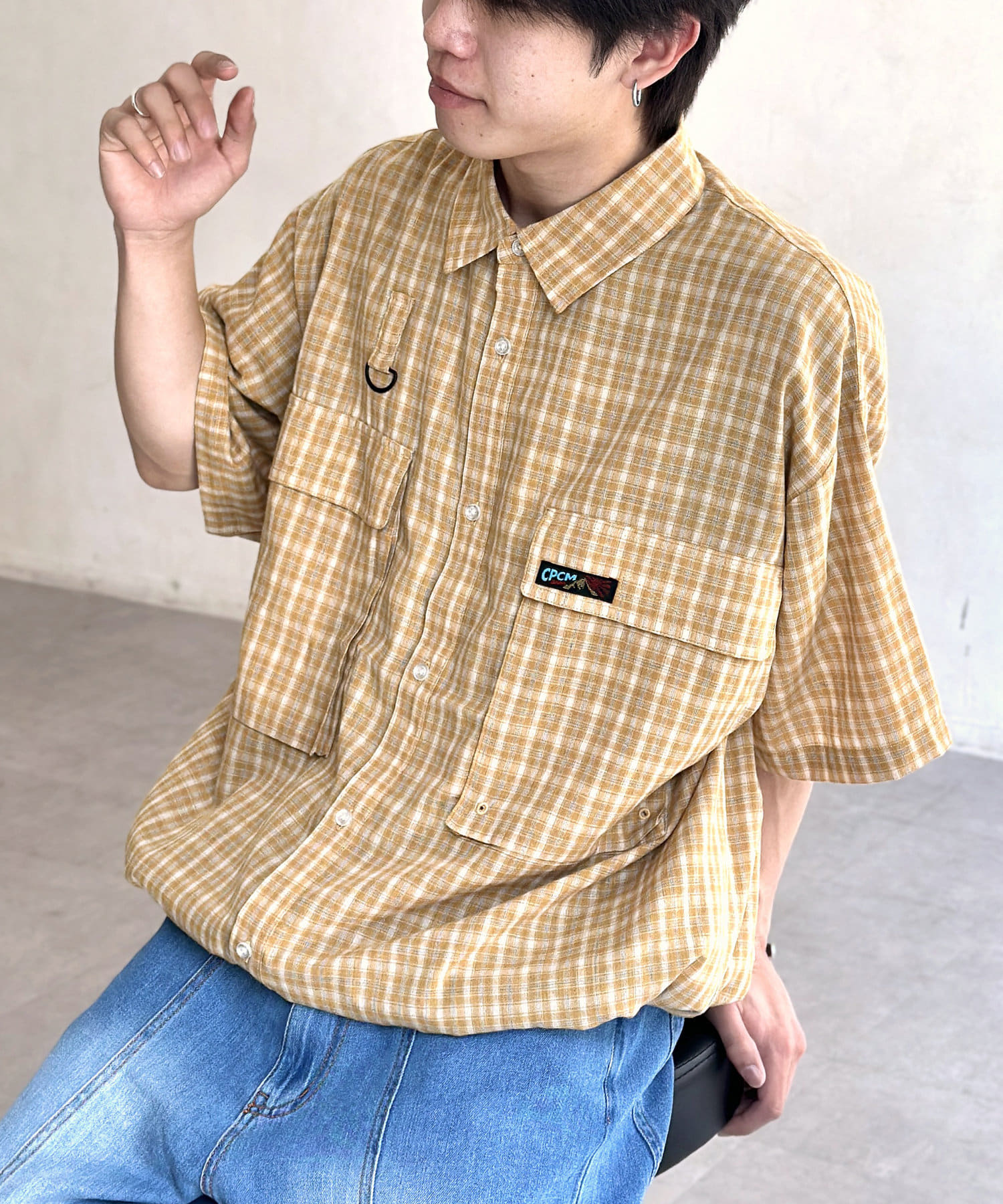 CPCM(シーピーシーエム) 半袖チェックフィッシングシャツ