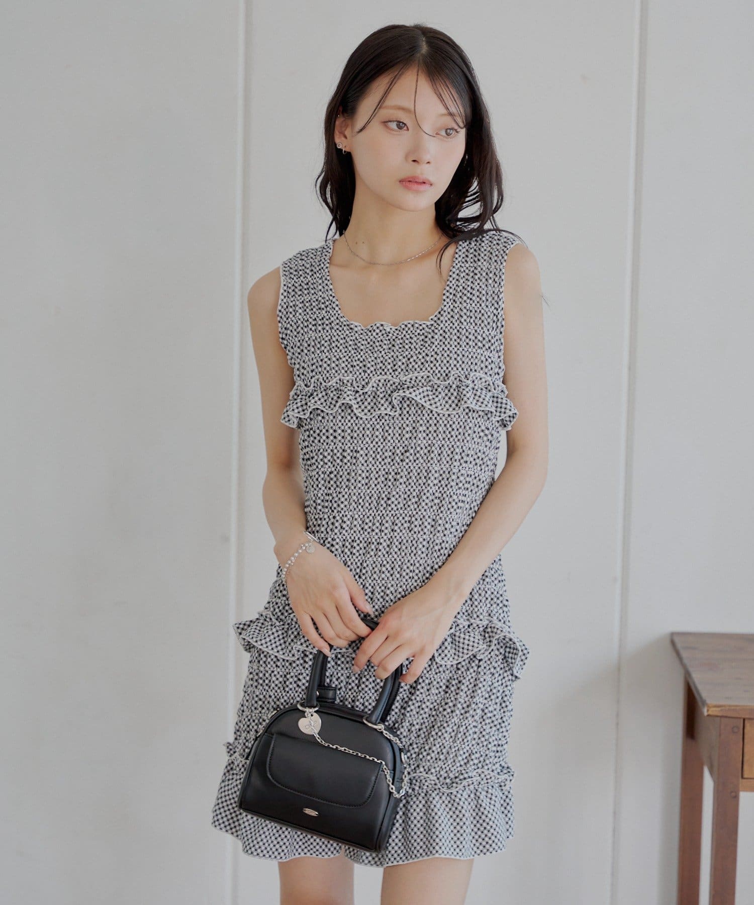 【Cider】チェック 柄 シャーリング ミニ ワンピース チェック柄シャーリングミニワンピース[dk1311] | レディース