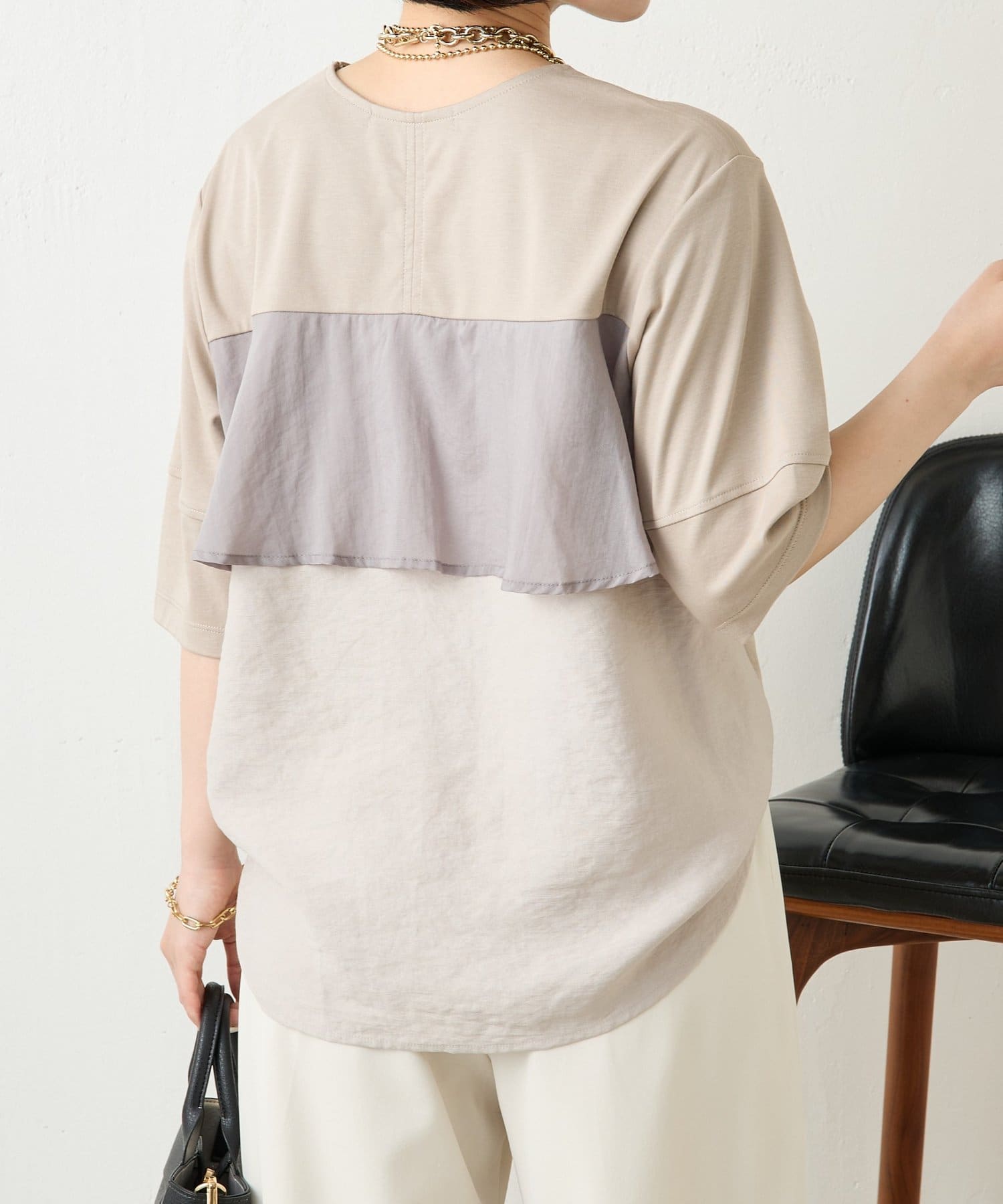 Jena　espace merveilleux(ジェナ　エスパスメルヴェイユ) 異素材バックフレアカットソー