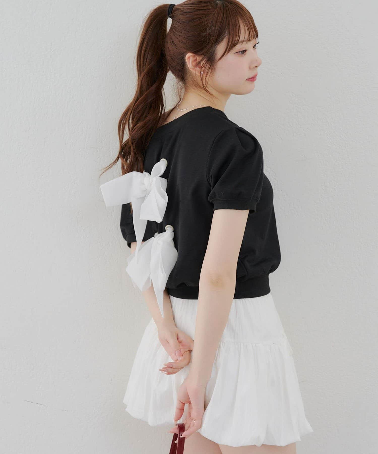 NICE CLAUP / OLIVE des OLIVE OUTLET(ナイスクラップ  / オリーブ デ オリーブ アウトレット) 【RMAF】バックリボンオフショルプルオーバー
