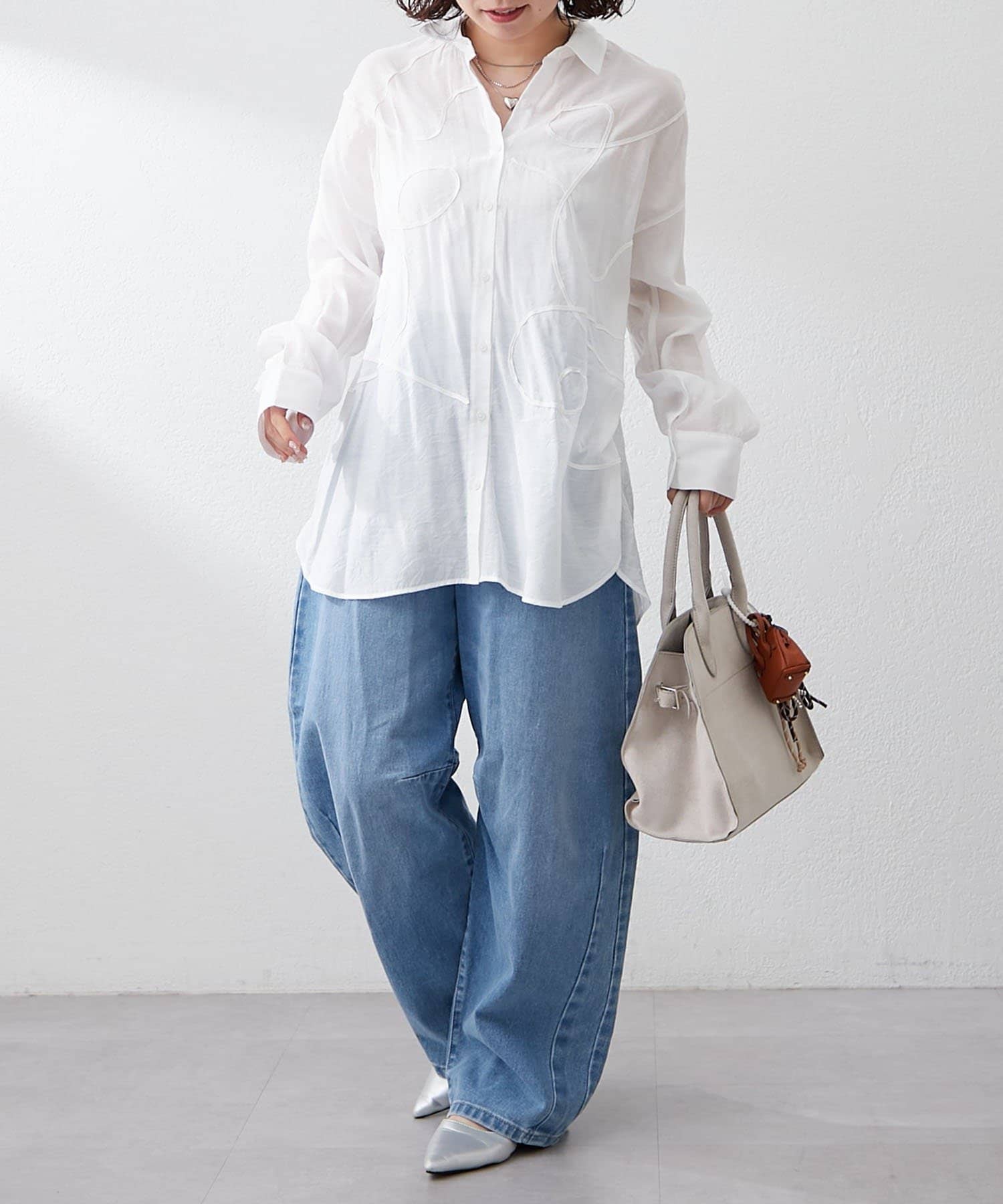 NICE CLAUP / OLIVE des OLIVE OUTLET(ナイスクラップ  / オリーブ デ オリーブ アウトレット) 【RMAF】今季トレンド、コード刺繍シアーBIGシャツ