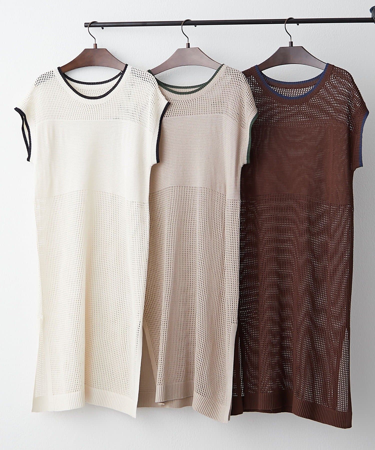 NICE CLAUP / OLIVE des OLIVE OUTLET(ナイスクラップ  / オリーブ デ オリーブ アウトレット) 【RMAF】メッシュ配色ラインワンピース