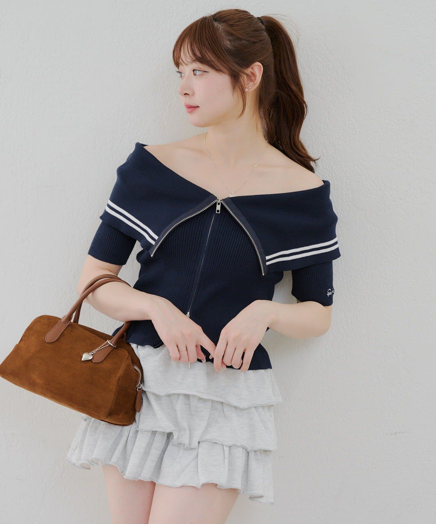 NICE CLAUP / OLIVE des OLIVE OUTLET(ナイスクラップ  / オリーブ デ オリーブ アウトレット) 【ANOTHER BRANCH】ライン入りWZIPポロ