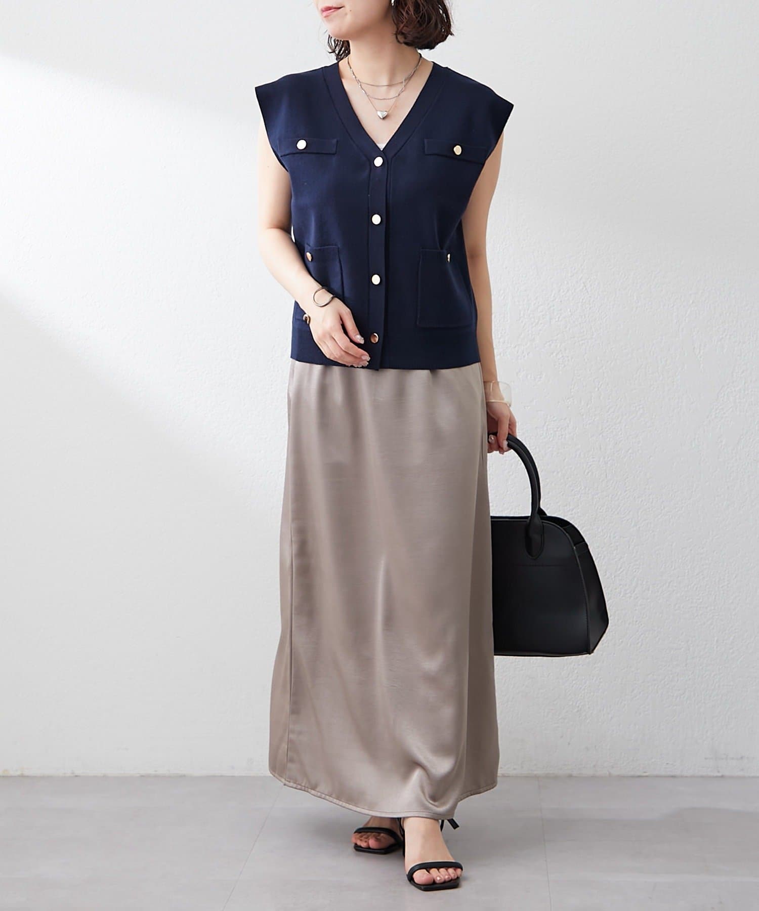 NICE CLAUP / OLIVE des OLIVE OUTLET(ナイスクラップ  / オリーブ デ オリーブ アウトレット) 【RMAF】ポケット付フレンチスリーブベスト