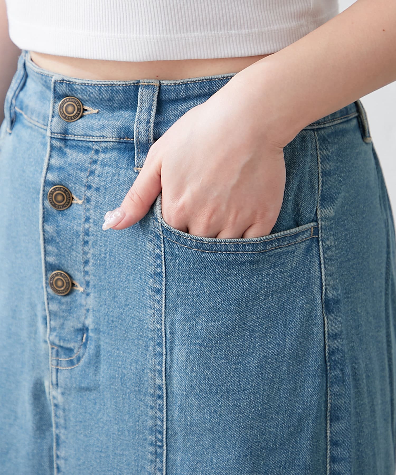 Remind me and forever(リマインドミーアンドフォーエバー) 【WEB先行予約】【この春マスト】刺繍デニムマーメイドスカート