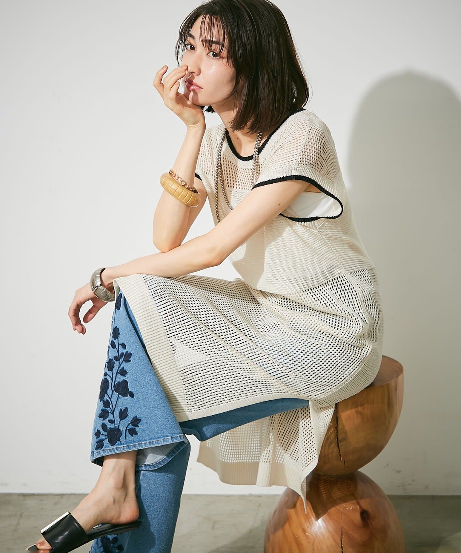 Remind me and forever(リマインドミーアンドフォーエバー) メッシュ配色ラインワンピース