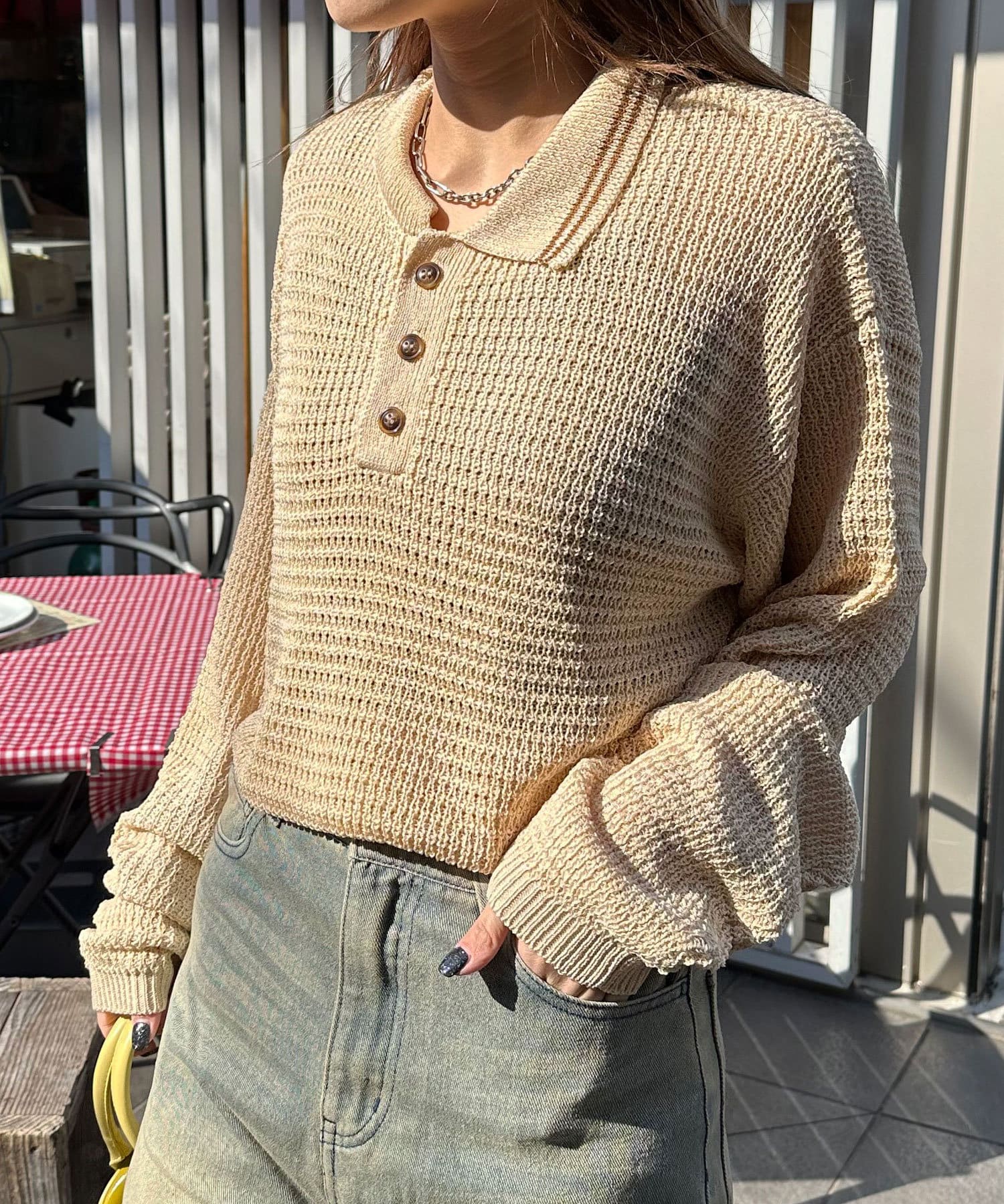 OUTLET(アウトレット) 【Ciaopanic】メッシュラインニットポロシャツ