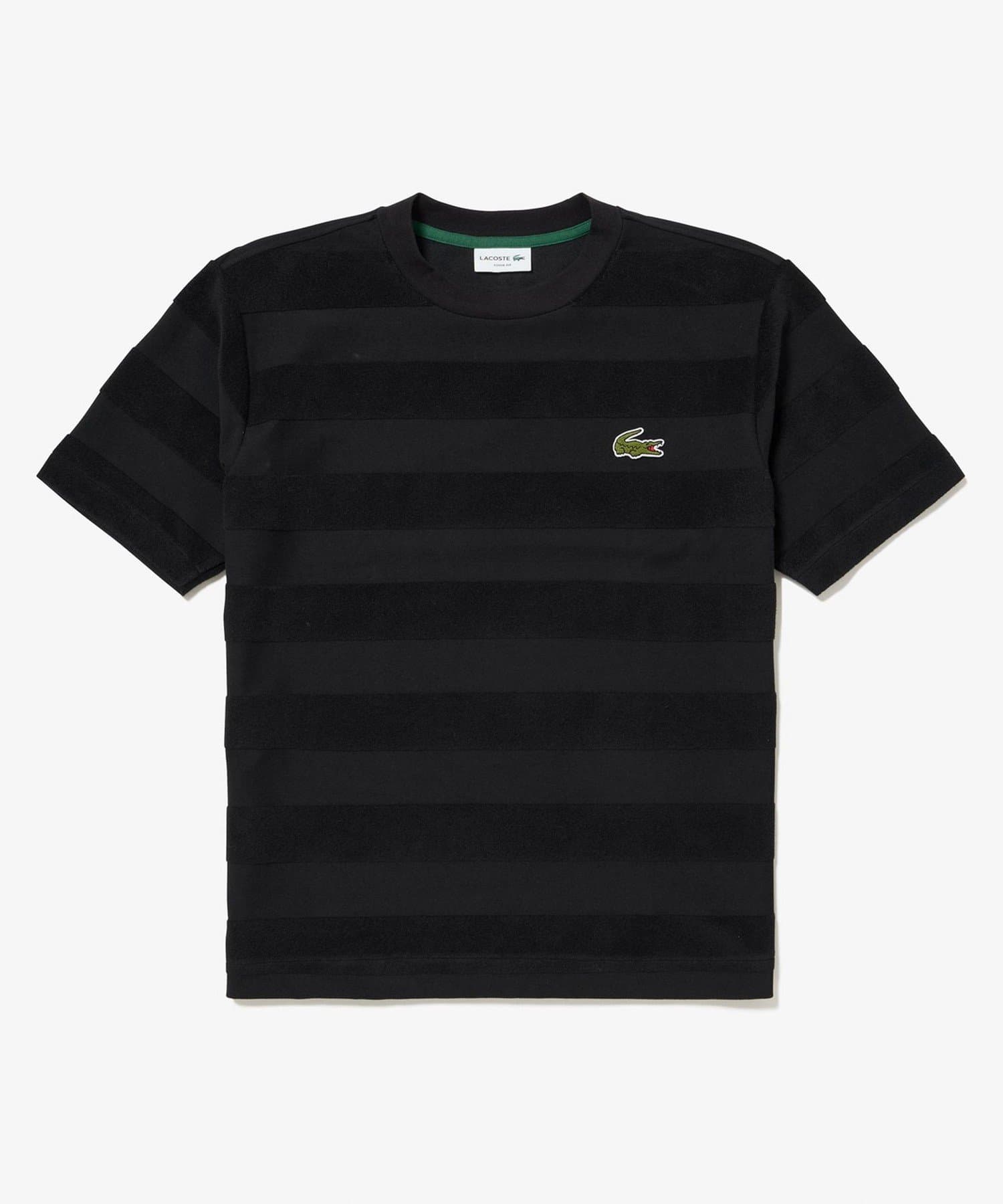 No.TH048J【一部店舗限定アイテム】同色のパイル地切り替えでボーダーを表現したTシャツ・シングルジャージとパイル地を切り替えた同色ボーダーデザイン・パイル織のワニロゴパッチ・ヌケ感を演出するリラ