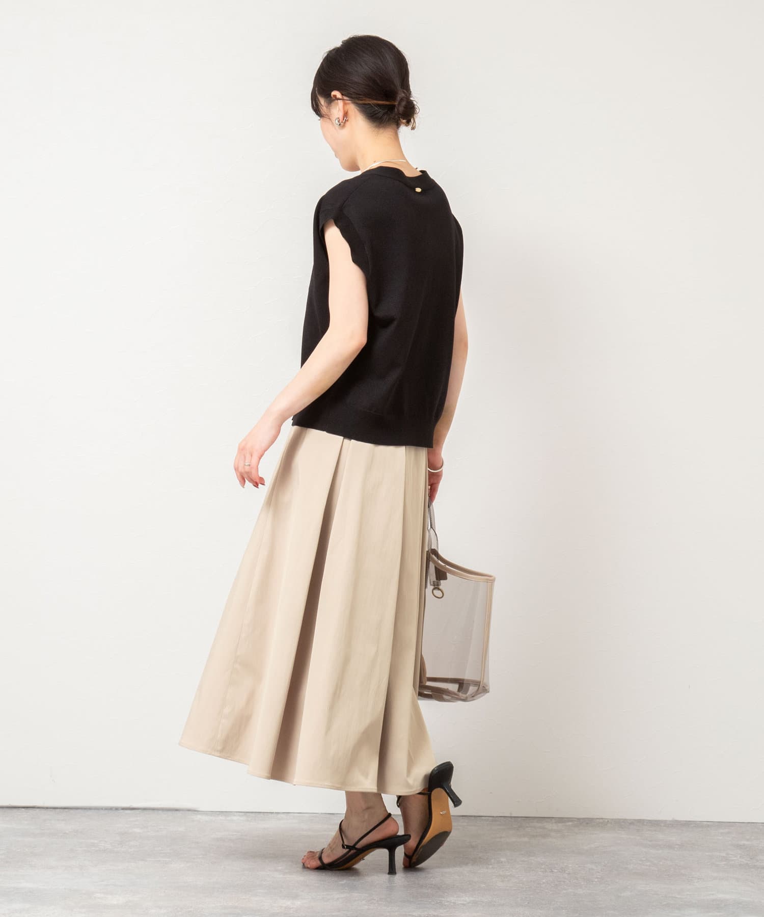 【未使用タグ付き】NOLLEY'S ウォッシャブルタックフレアシアースカート セットアップ対応》ウォッシャブルタックフレアシアースカート