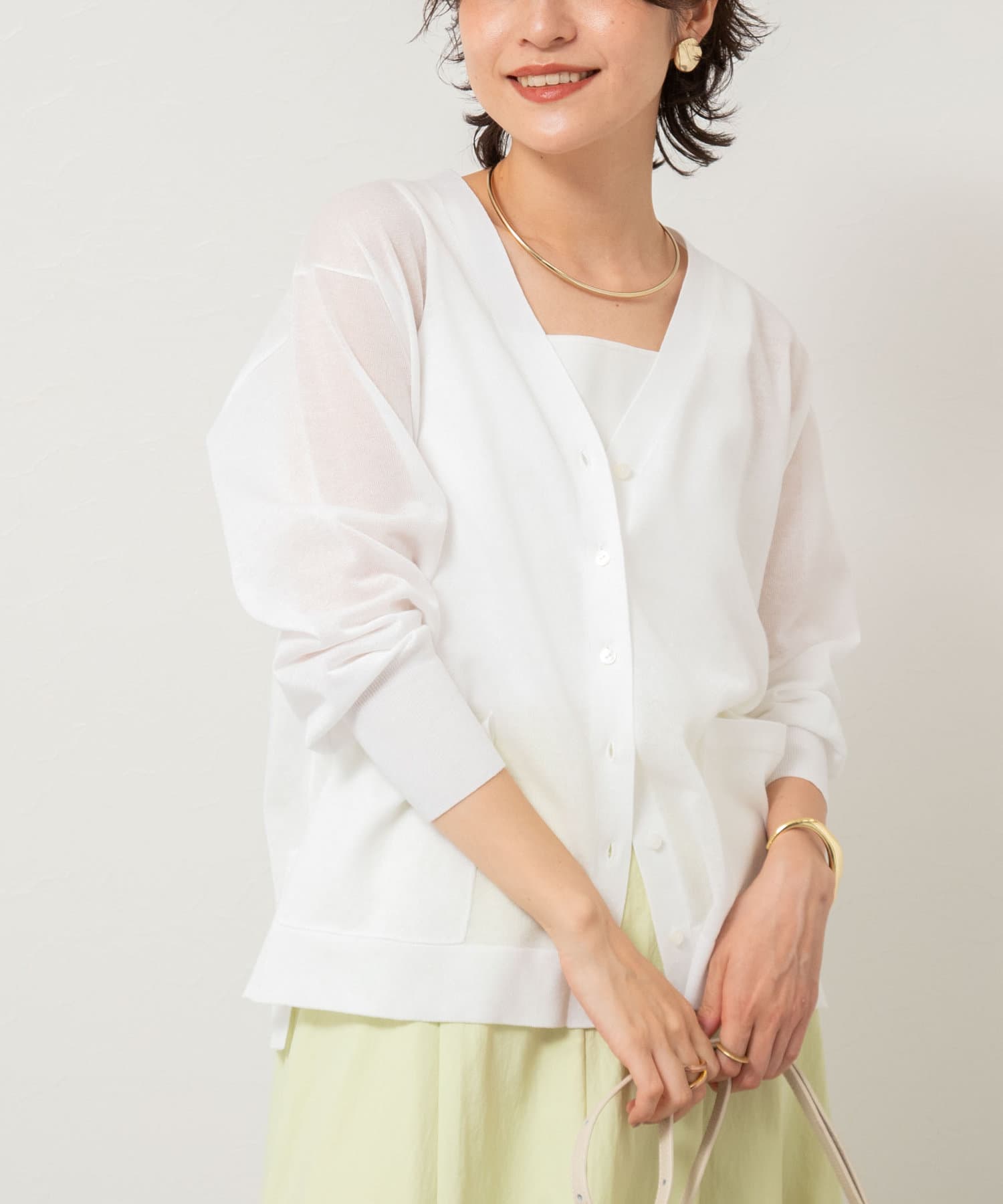 NOLLEY'S(ノーリーズ) 《手洗い可能》綿混シアーVネックカーディガン