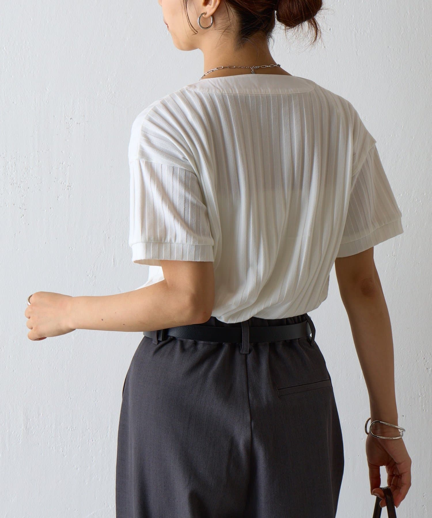 トップス ri BROAD STRIPE C R-FRONT ZIP SHIRT(XS Right Blue): Vintage 1.1