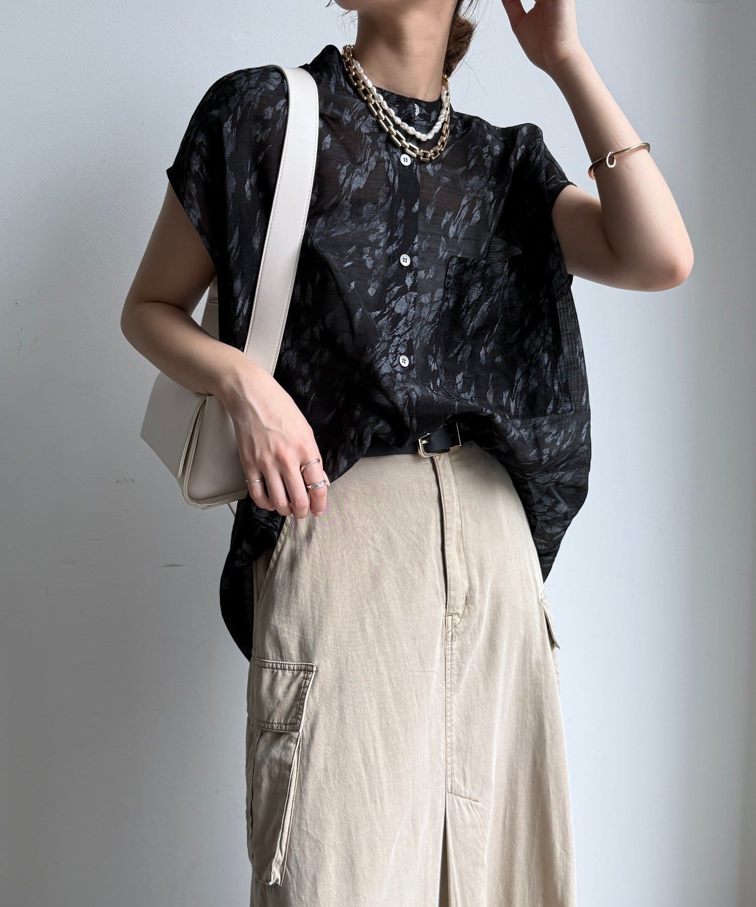 DOUDOU(ドゥドゥ) 【WEB限定】シアープリントフレンチシャツ