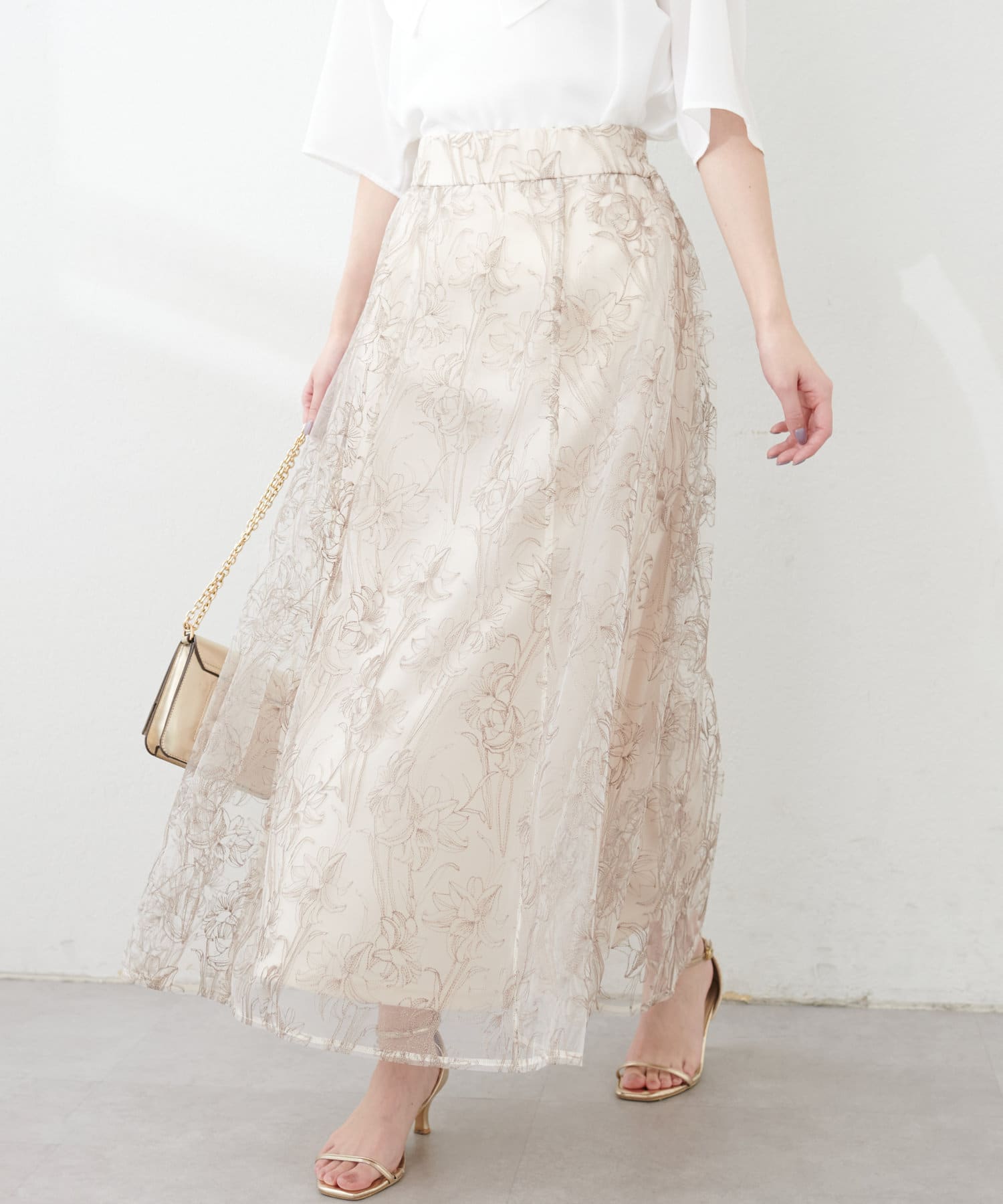 NICE CLAUP / OLIVE des OLIVE OUTLET(ナイスクラップ  / オリーブ デ オリーブ アウトレット) 【natural couture】刺繍チュールフレアスカート