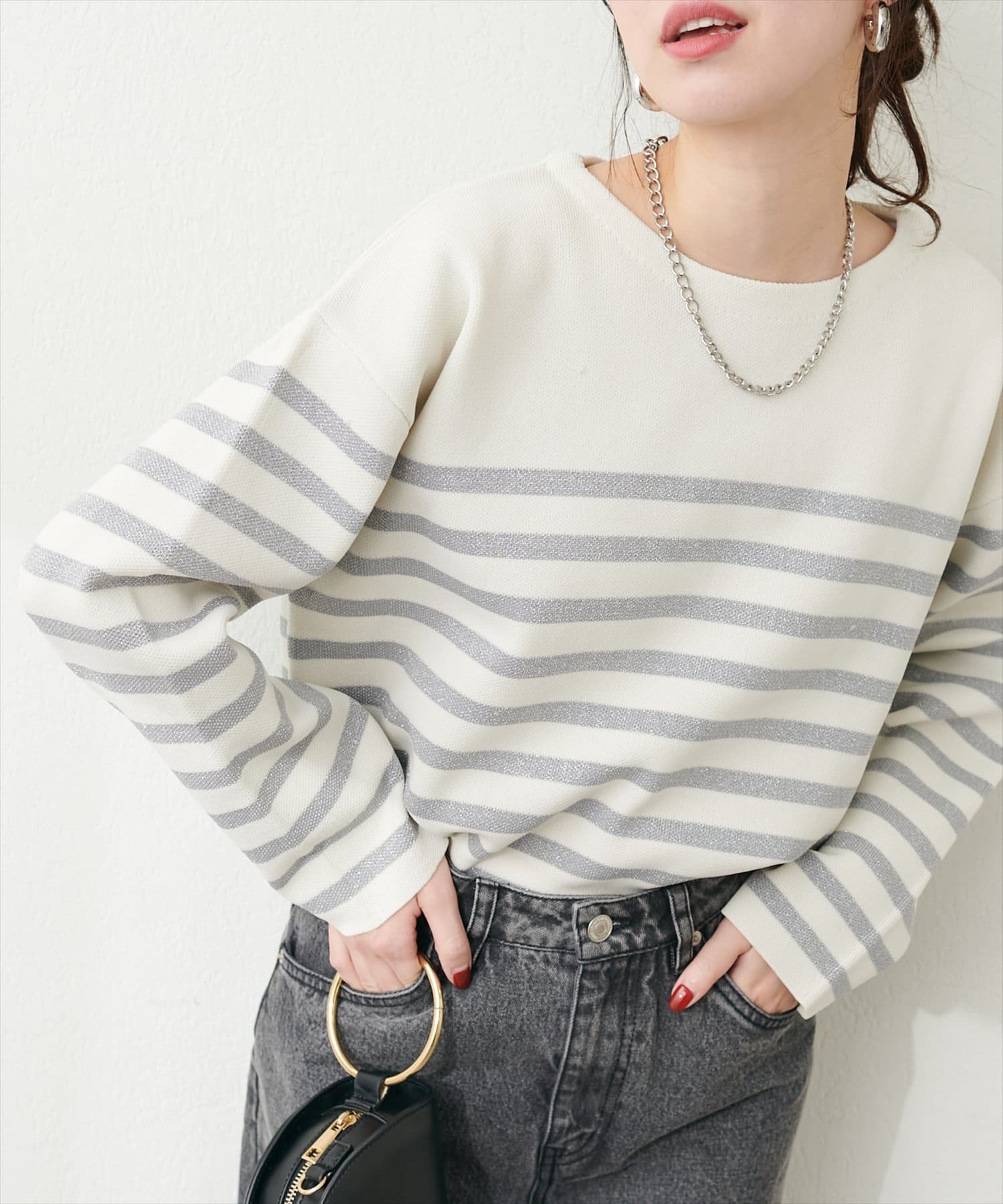 NICE CLAUP / OLIVE des OLIVE OUTLET(ナイスクラップ  / オリーブ デ オリーブ アウトレット) 【natural couture】ボーダーJQ長袖プルオーバー