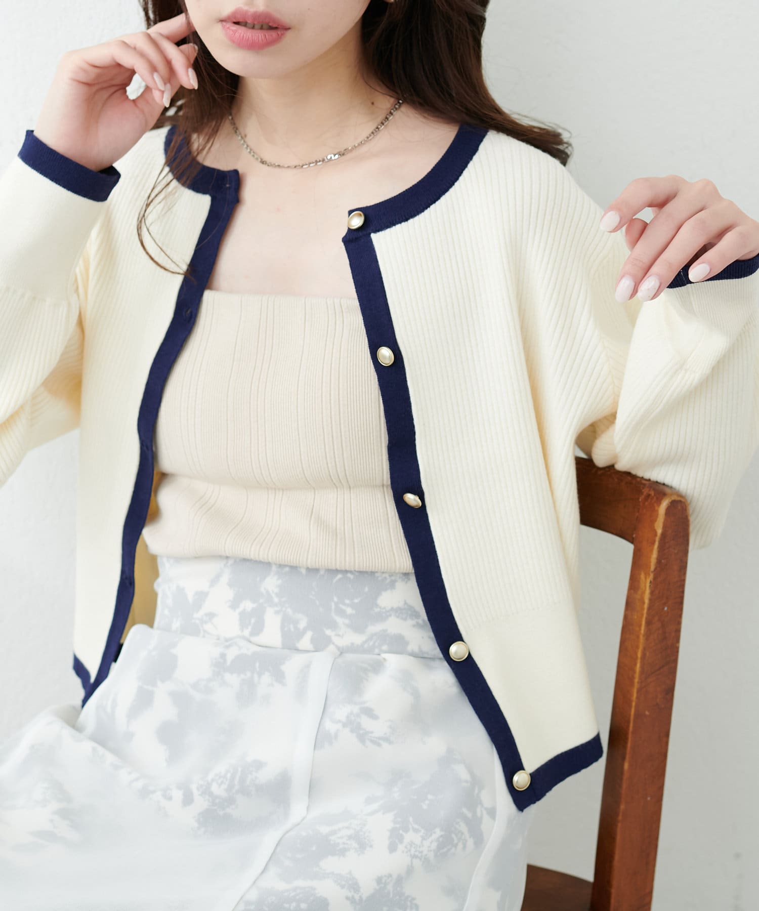 NICE CLAUP / OLIVE des OLIVE OUTLET(ナイスクラップ  / オリーブ デ オリーブ アウトレット) 【natural couture】バイカラーレトロショートカーデ