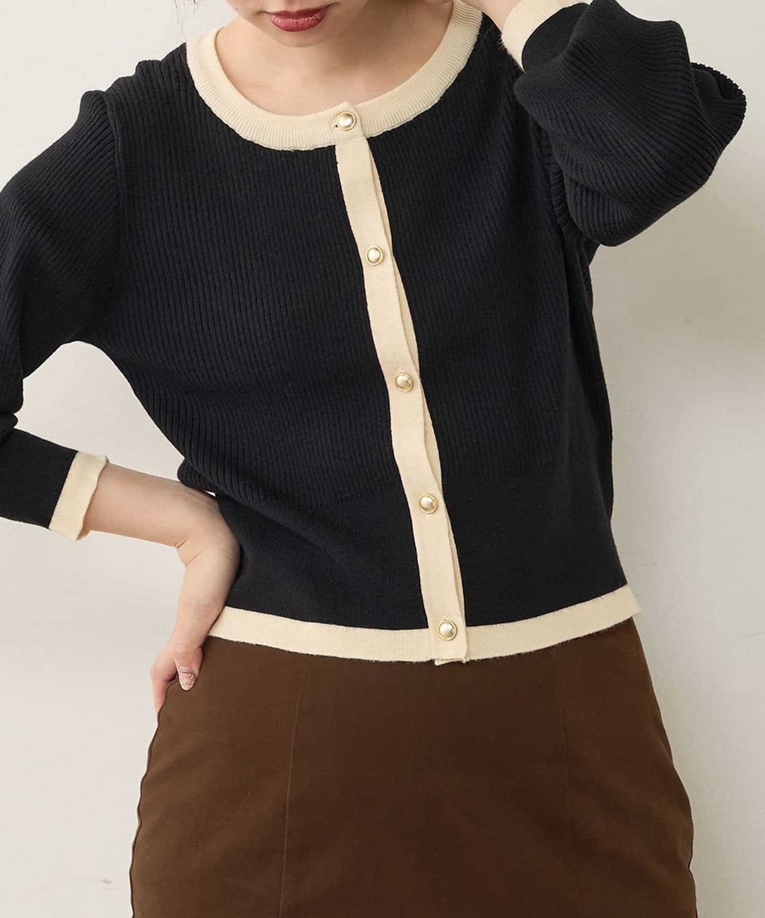 NICE CLAUP / OLIVE des OLIVE OUTLET(ナイスクラップ  / オリーブ デ オリーブ アウトレット) 【natural couture】バイカラーレトロショートカーデ