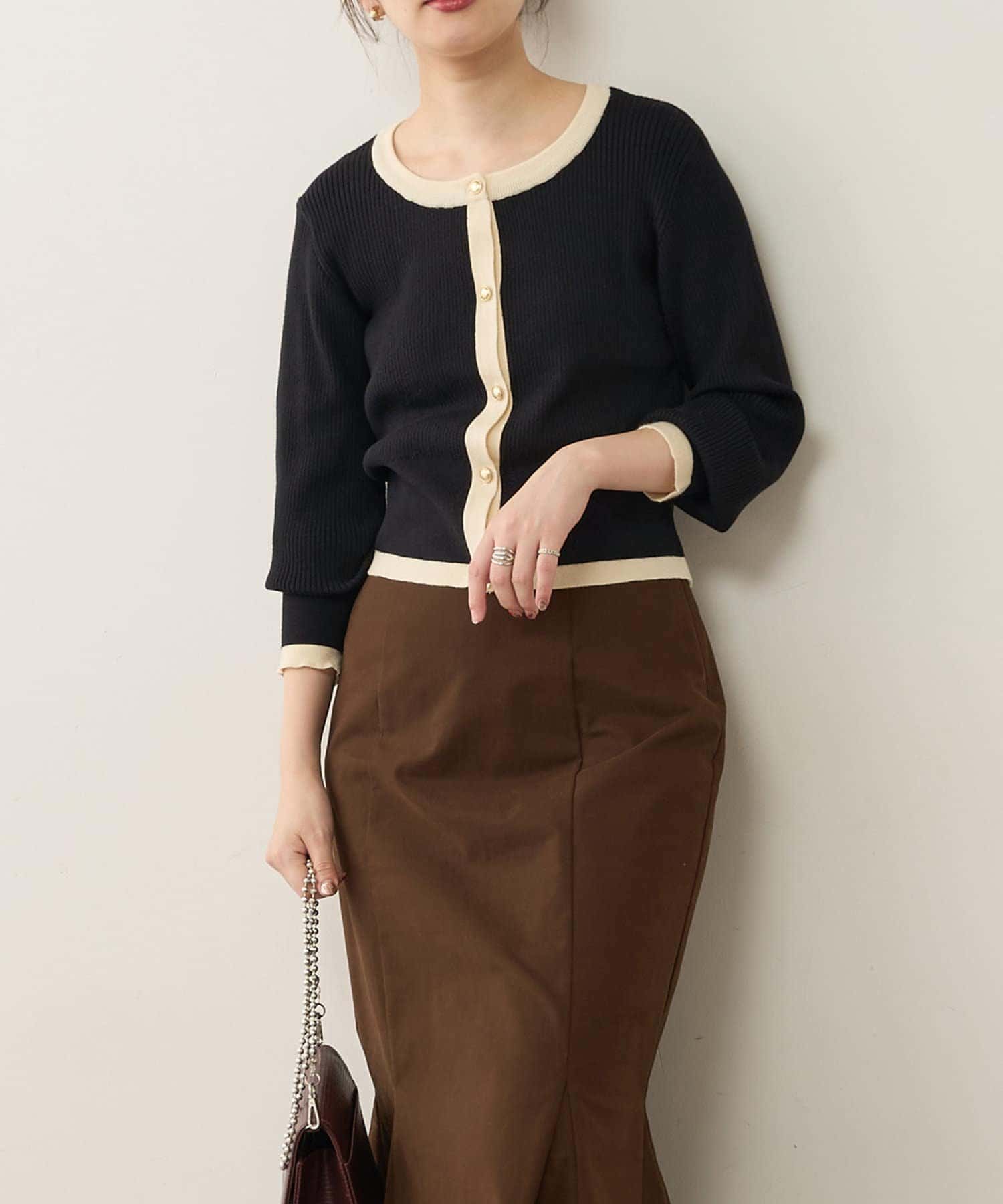 NICE CLAUP / OLIVE des OLIVE OUTLET(ナイスクラップ  / オリーブ デ オリーブ アウトレット) 【natural couture】バイカラーレトロショートカーデ