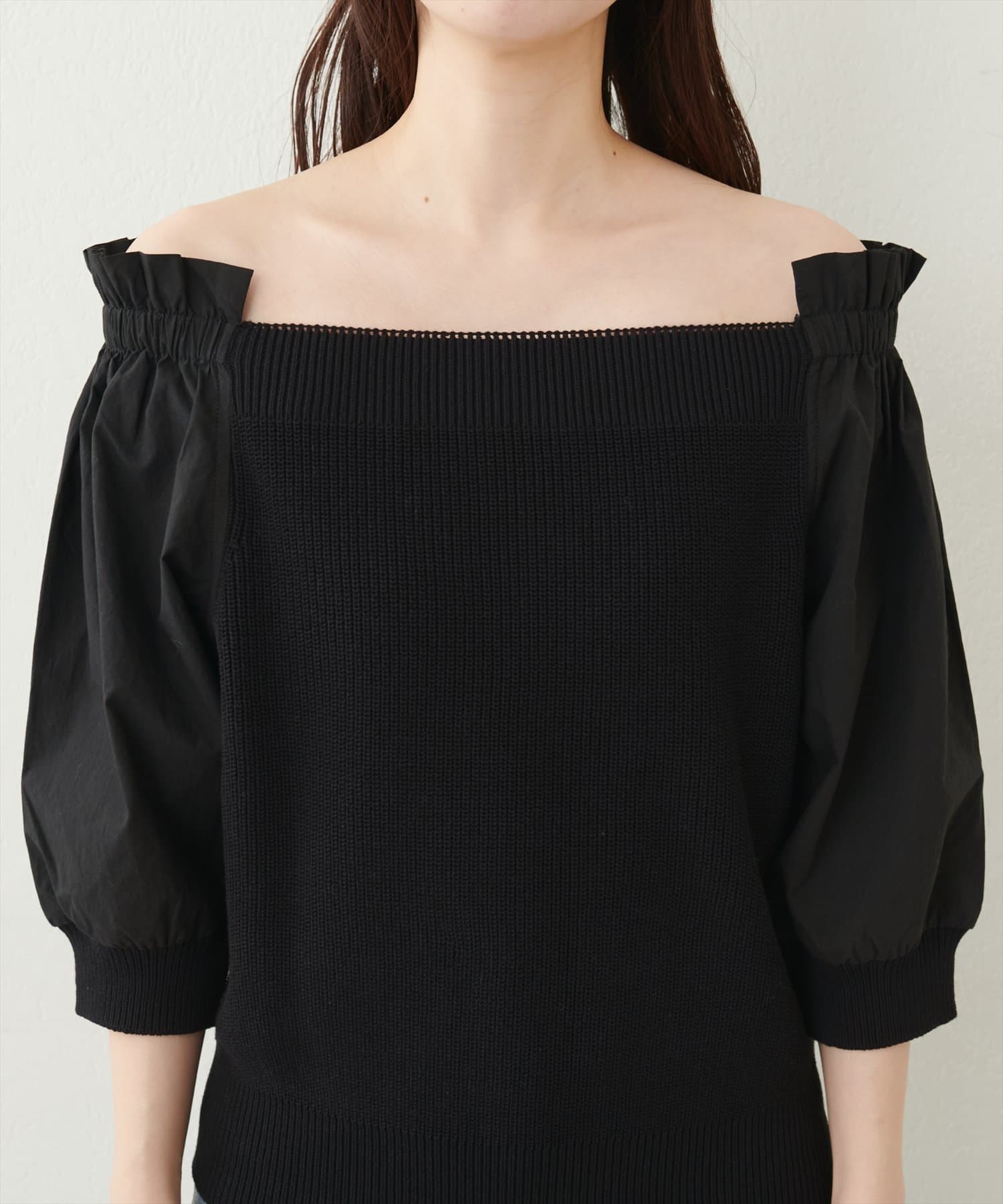 NICE CLAUP / OLIVE des OLIVE OUTLET(ナイスクラップ  / オリーブ デ オリーブ アウトレット) 【natural couture】２WAY布帛ドッキングニットプルオーバー