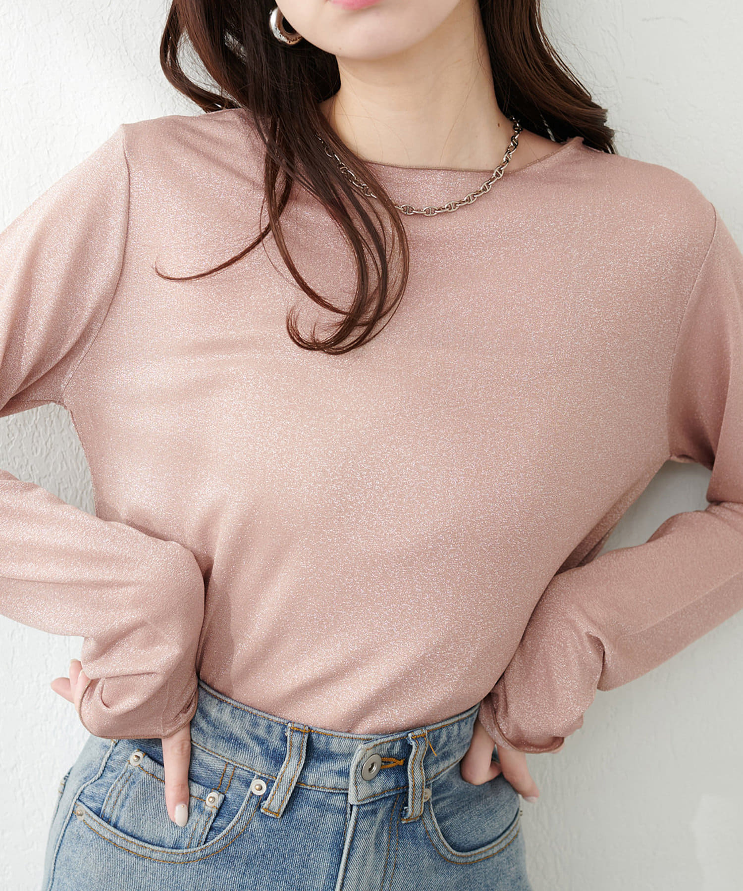 NICE CLAUP / OLIVE des OLIVE OUTLET(ナイスクラップ  / オリーブ デ オリーブ アウトレット) 【natural couture】ラメシアーシンプルロンＴ