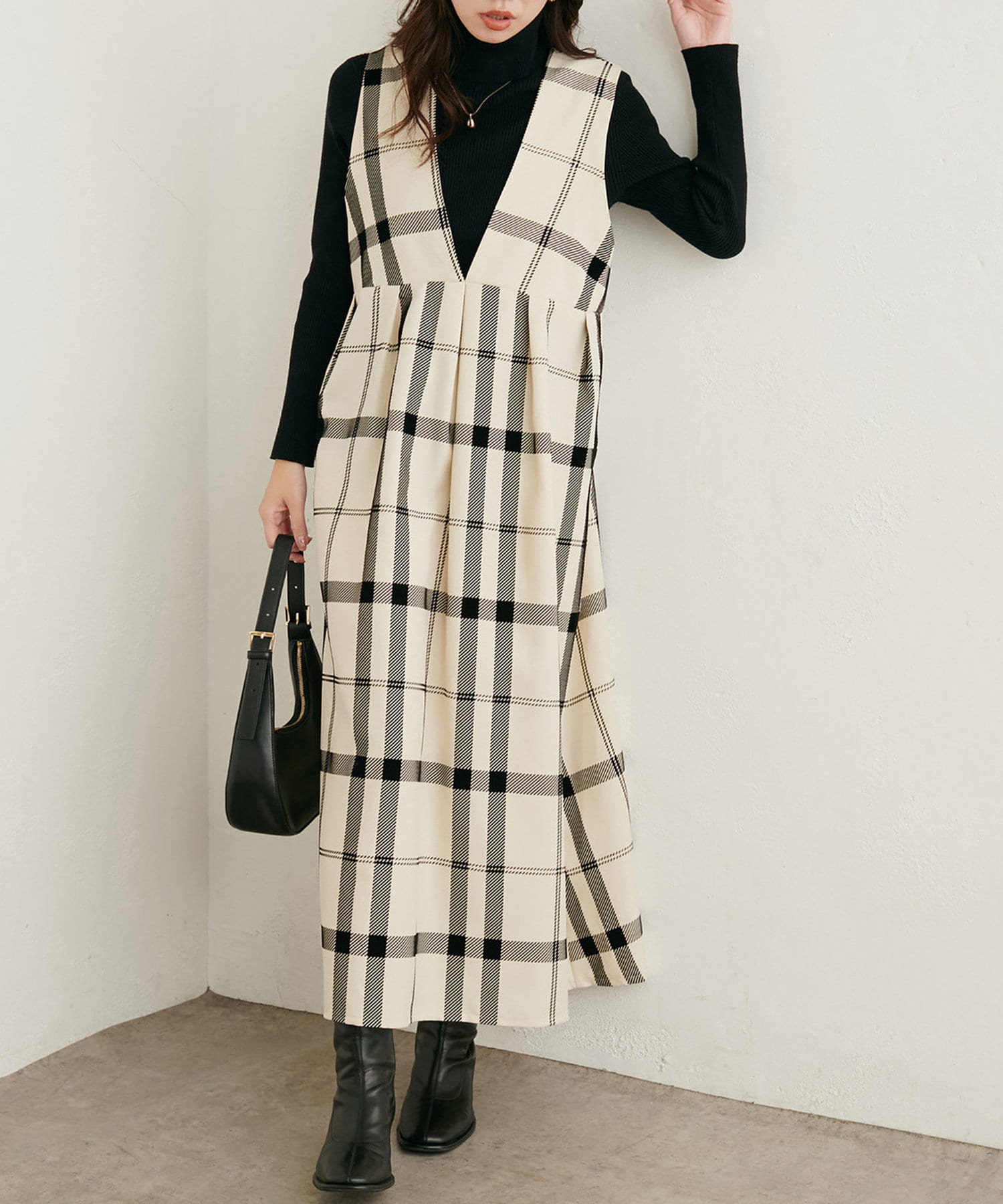 NICE CLAUP / OLIVE des OLIVE OUTLET(ナイスクラップ  / オリーブ デ オリーブ アウトレット) 【natural couture】ツイルクロスBIGチェックフロッキーワンピース