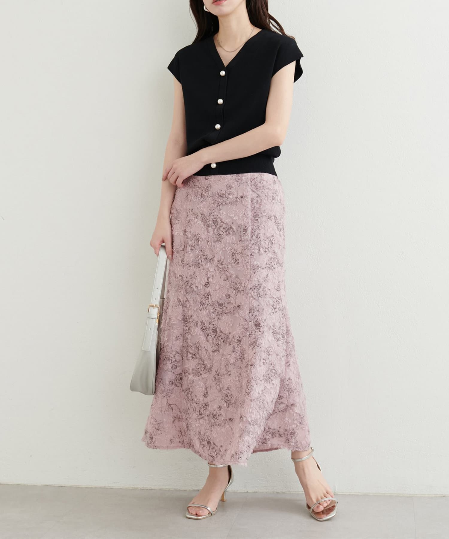 NICE CLAUP / OLIVE des OLIVE OUTLET(ナイスクラップ  / オリーブ デ オリーブ アウトレット) 【natural couture】花柄カットジャガードマーメイドスカート