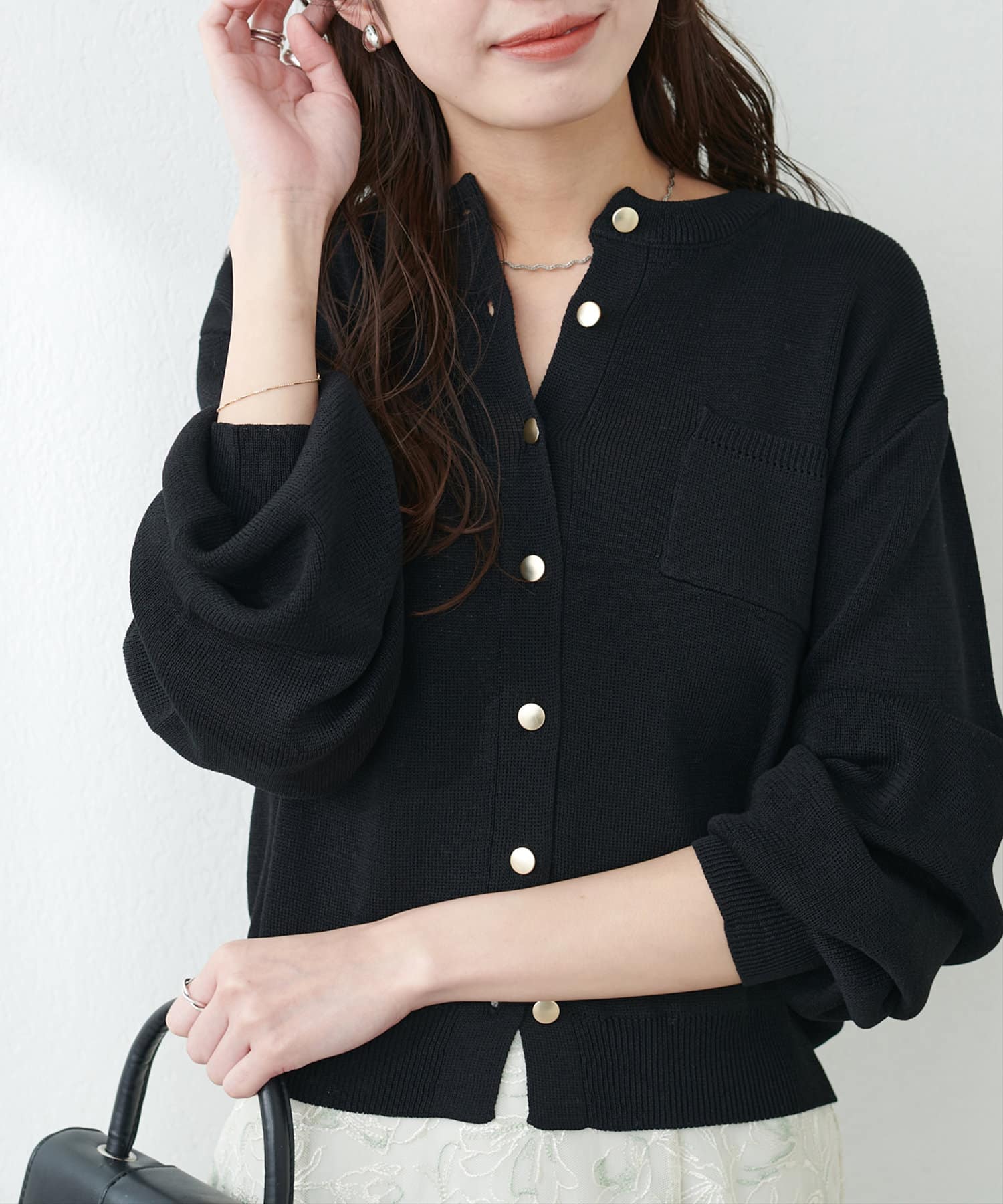 NICE CLAUP / OLIVE des OLIVE OUTLET(ナイスクラップ  / オリーブ デ オリーブ アウトレット) 【natural couture】ポケット付きクルーネックカーデ