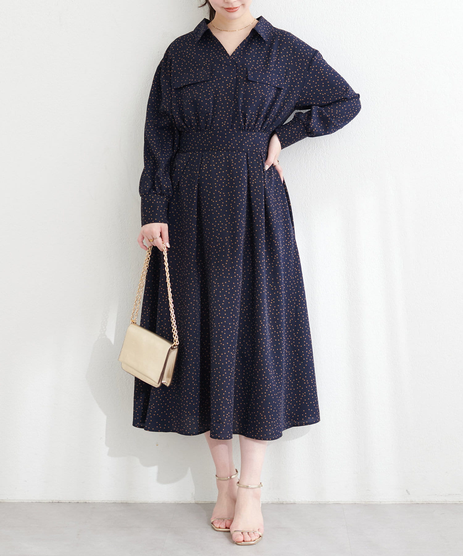 NICE CLAUP / OLIVE des OLIVE OUTLET(ナイスクラップ  / オリーブ デ オリーブ アウトレット) 【natural couture】ミニタリースキッパー衿ワンピース