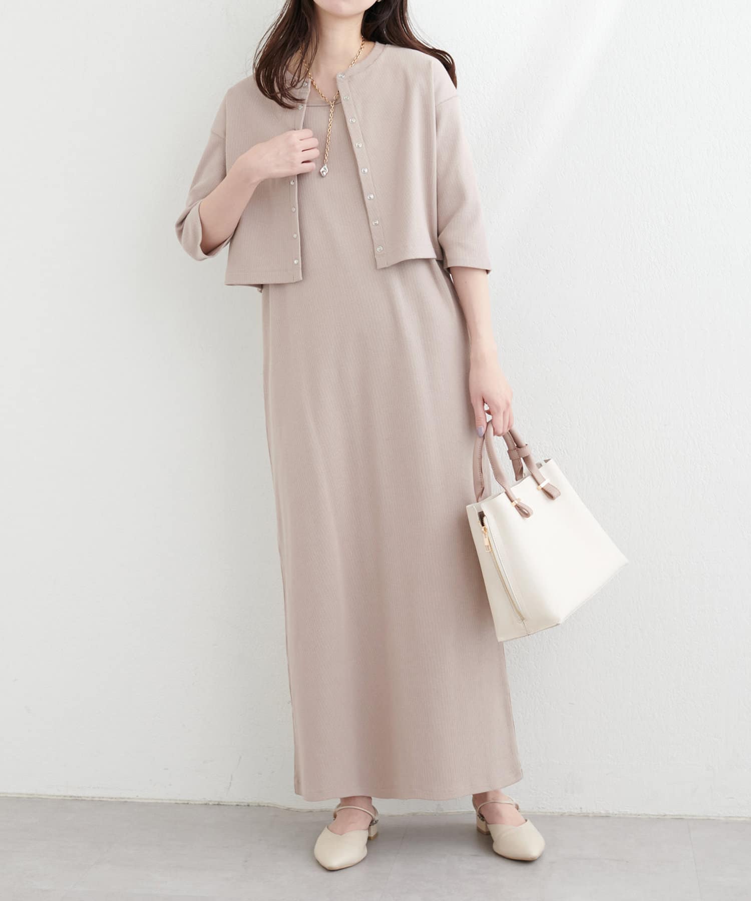 NICE CLAUP / OLIVE des OLIVE OUTLET(ナイスクラップ  / オリーブ デ オリーブ アウトレット) 【natural couture】カーデ付きリブワンピース