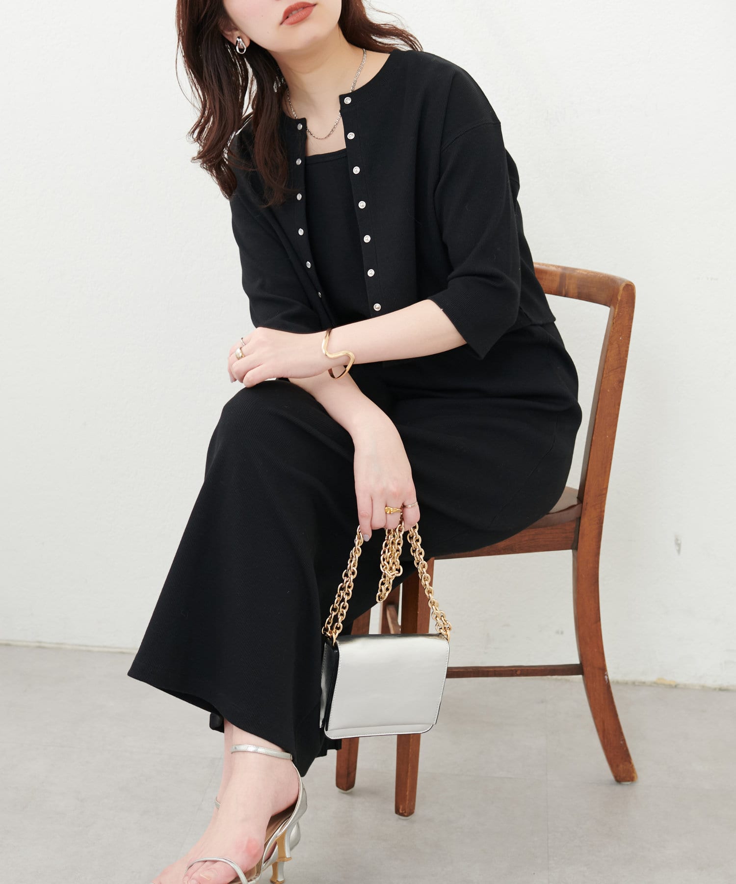 NICE CLAUP / OLIVE des OLIVE OUTLET(ナイスクラップ  / オリーブ デ オリーブ アウトレット) 【natural couture】カーデ付きリブワンピース
