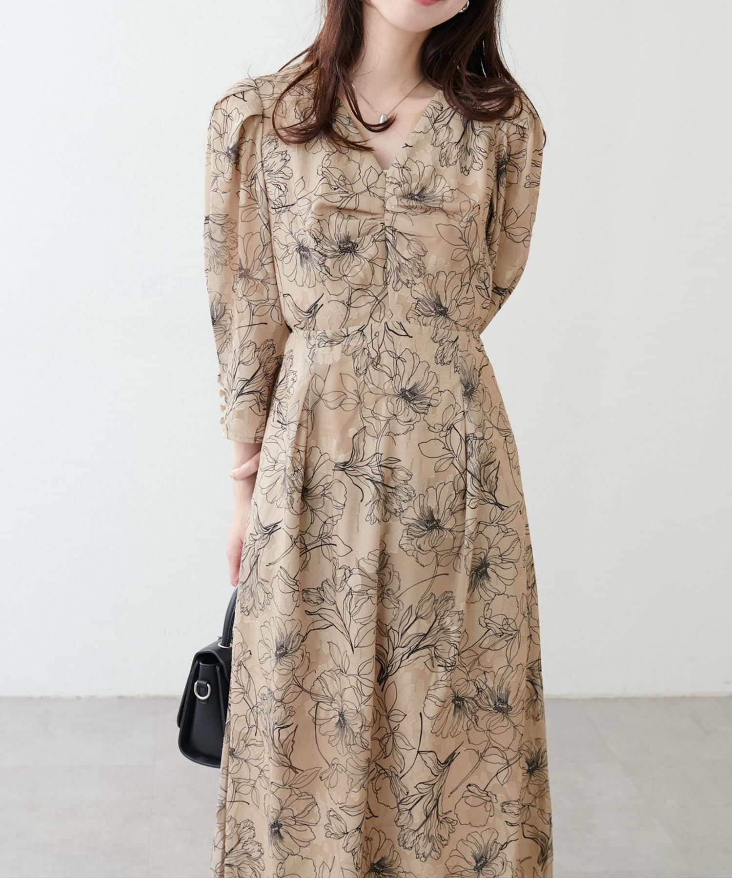 NICE CLAUP / OLIVE des OLIVE OUTLET(ナイスクラップ  / オリーブ デ オリーブ アウトレット) 【natural couture】線画ジャガードワンピース