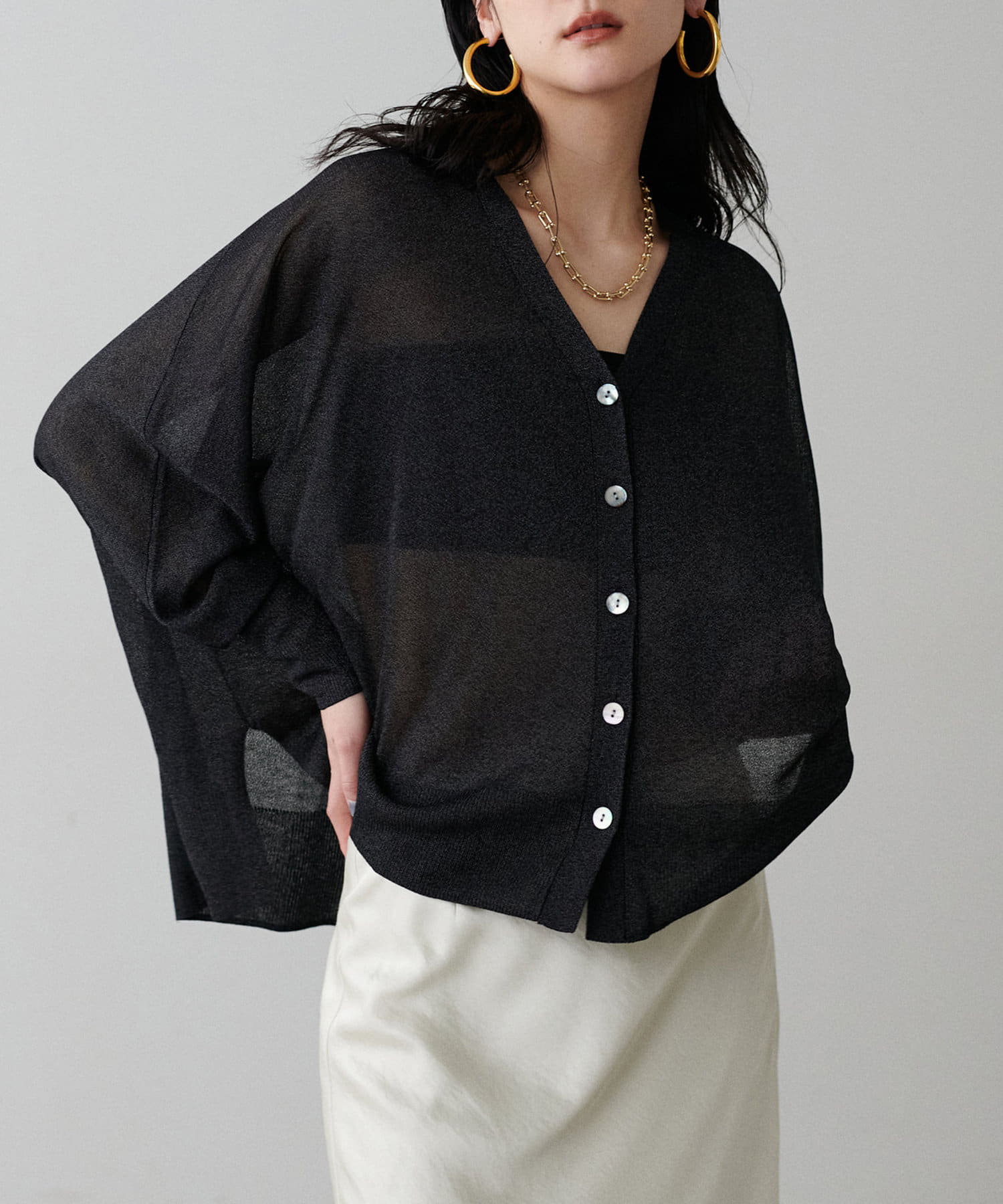 NICE CLAUP / OLIVE des OLIVE OUTLET(ナイスクラップ  / オリーブ デ オリーブ アウトレット) 【LARUTA】ラメドルマンスリットニットカーディガン