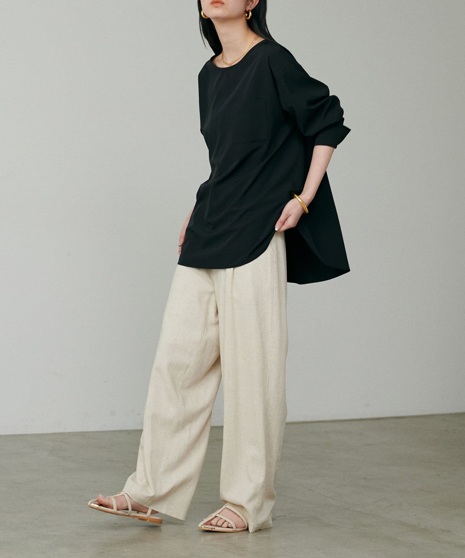 NICE CLAUP / OLIVE des OLIVE OUTLET(ナイスクラップ  / オリーブ デ オリーブ アウトレット) 【LARUTA】ブロードPU混カフス付きプルオーバー